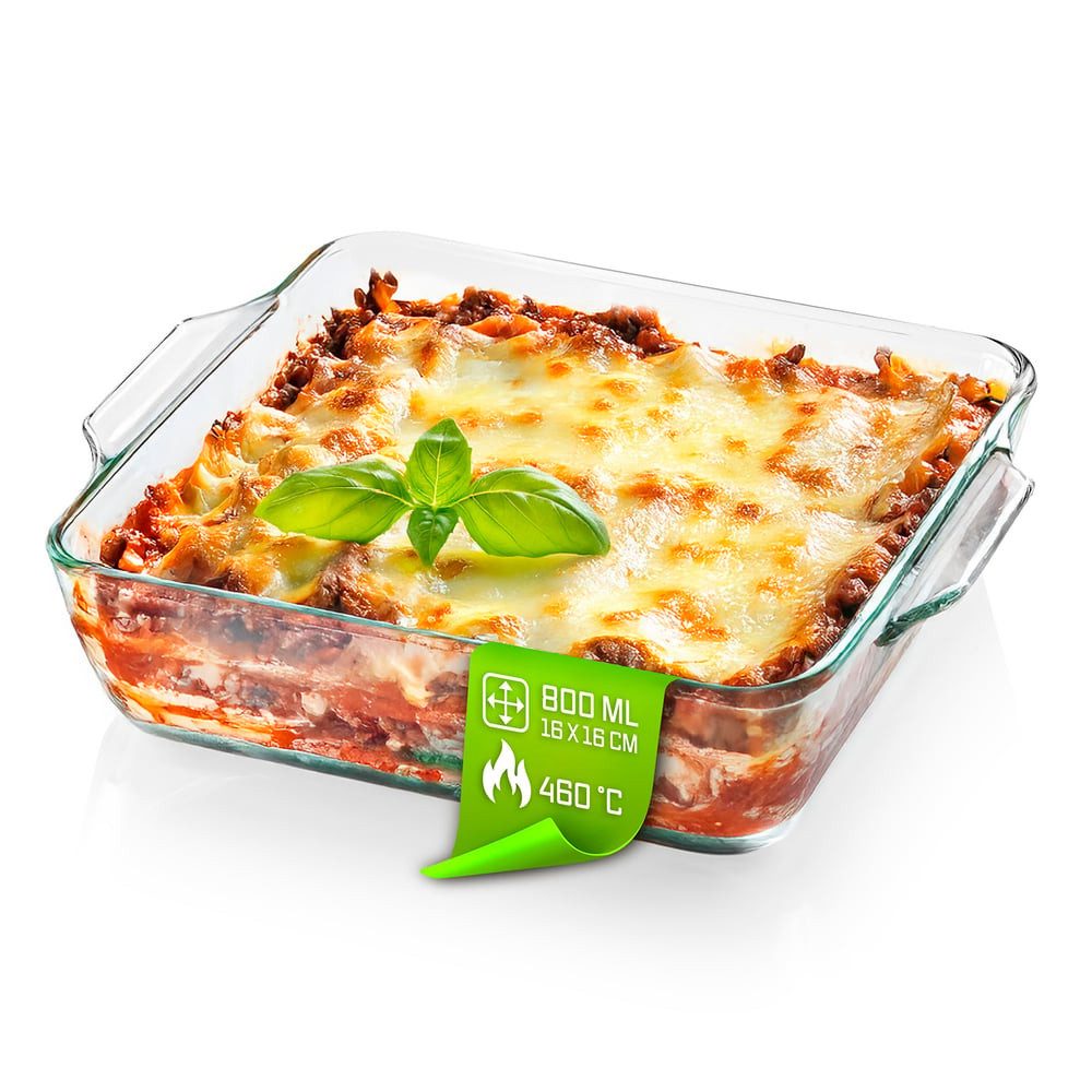 GOURMETmaxx Auflaufform Auflaufform transparent quadratisch 800ml, aus Glas für Heißluftfritteuse & Ofen Zubereiten Garen Servieren