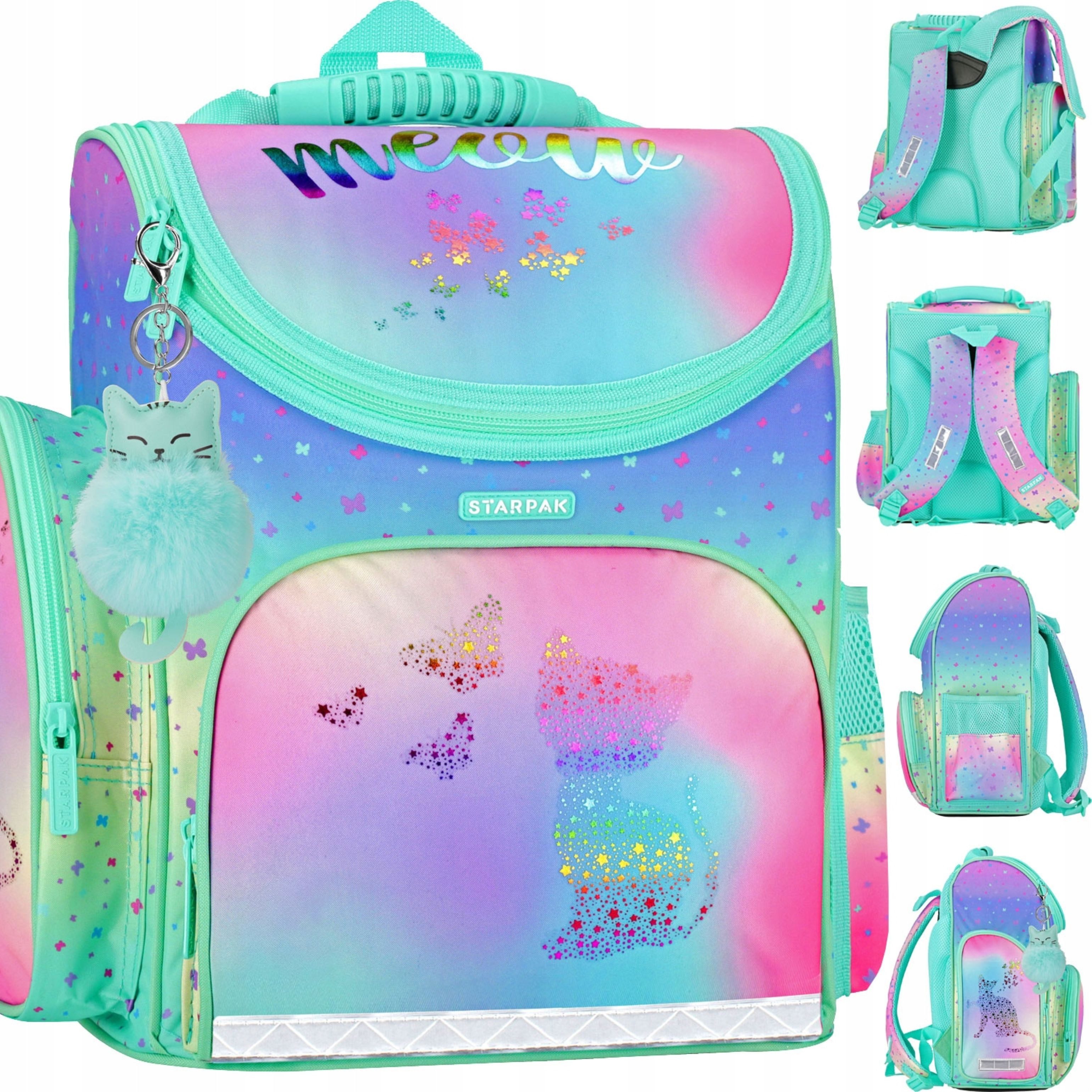 Starpak Schulranzen Schulranzen Mädchen HOLO Ombre Katze ergonomisch leicht 18L STARPAK