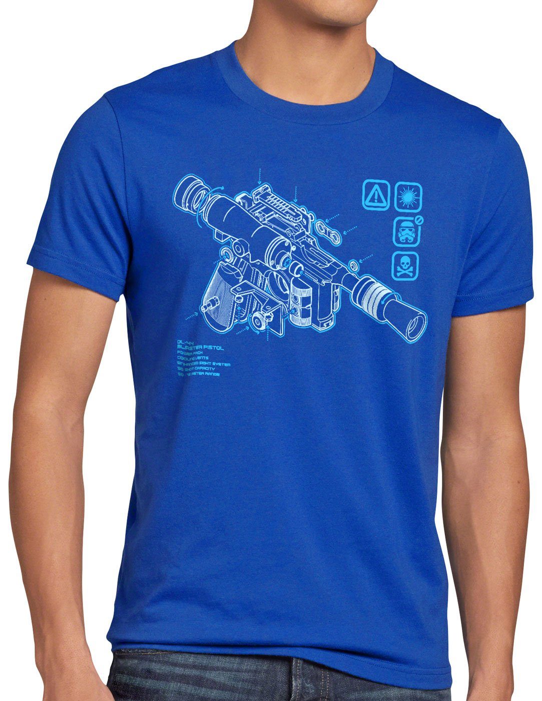 style3 Print-Shirt Herren T-Shirt Han Blaster shot first solo laser pistole greedo blau