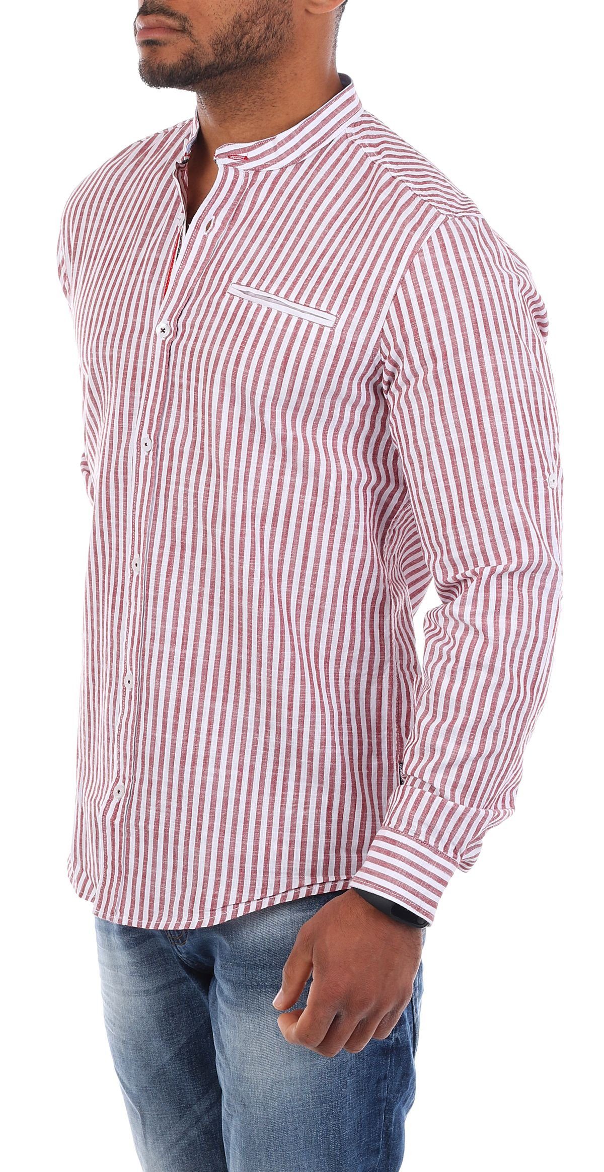 CARISMA Langarmhemd Herren Baumwoll Leinen Mix Hemd 8455 Regular Langarm Stehkragen Gestreift