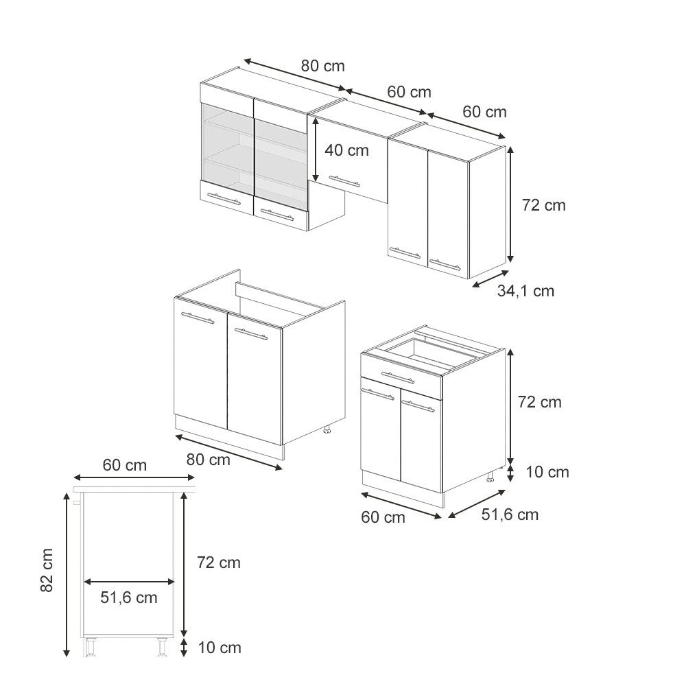 Vicco Küchenzeile R-Line, Weiß Hochglanz/Anthrazit, 350 günstig online kaufen