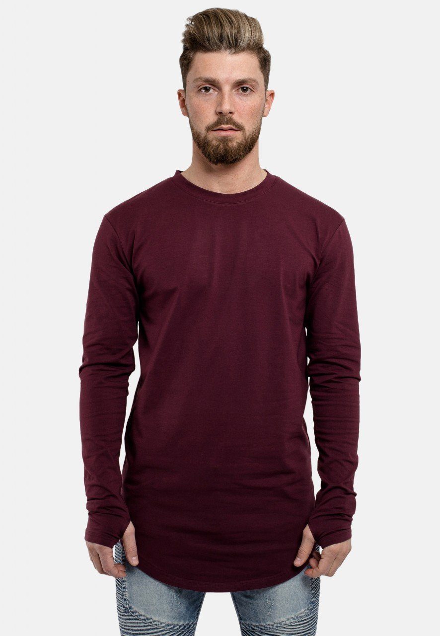 Blackskies T-Shirt Round Langarm Longshirt T-Shirt Burgundy X-Large