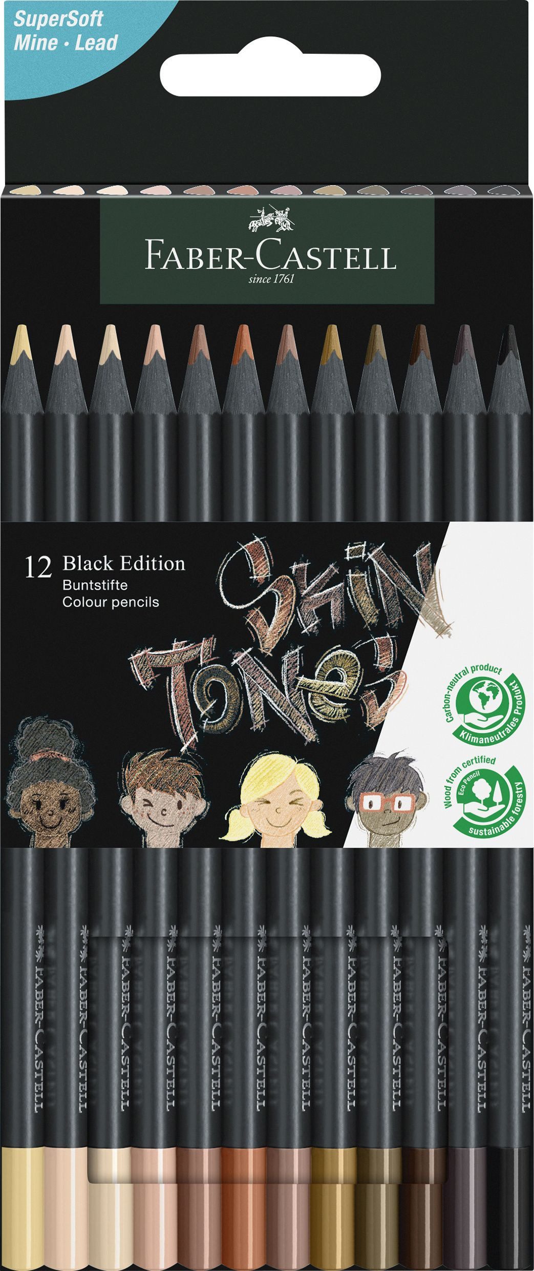 Faber-Castell Buntstift Buntstift Black Edition Skin Tones - 12er Etui, sortiert