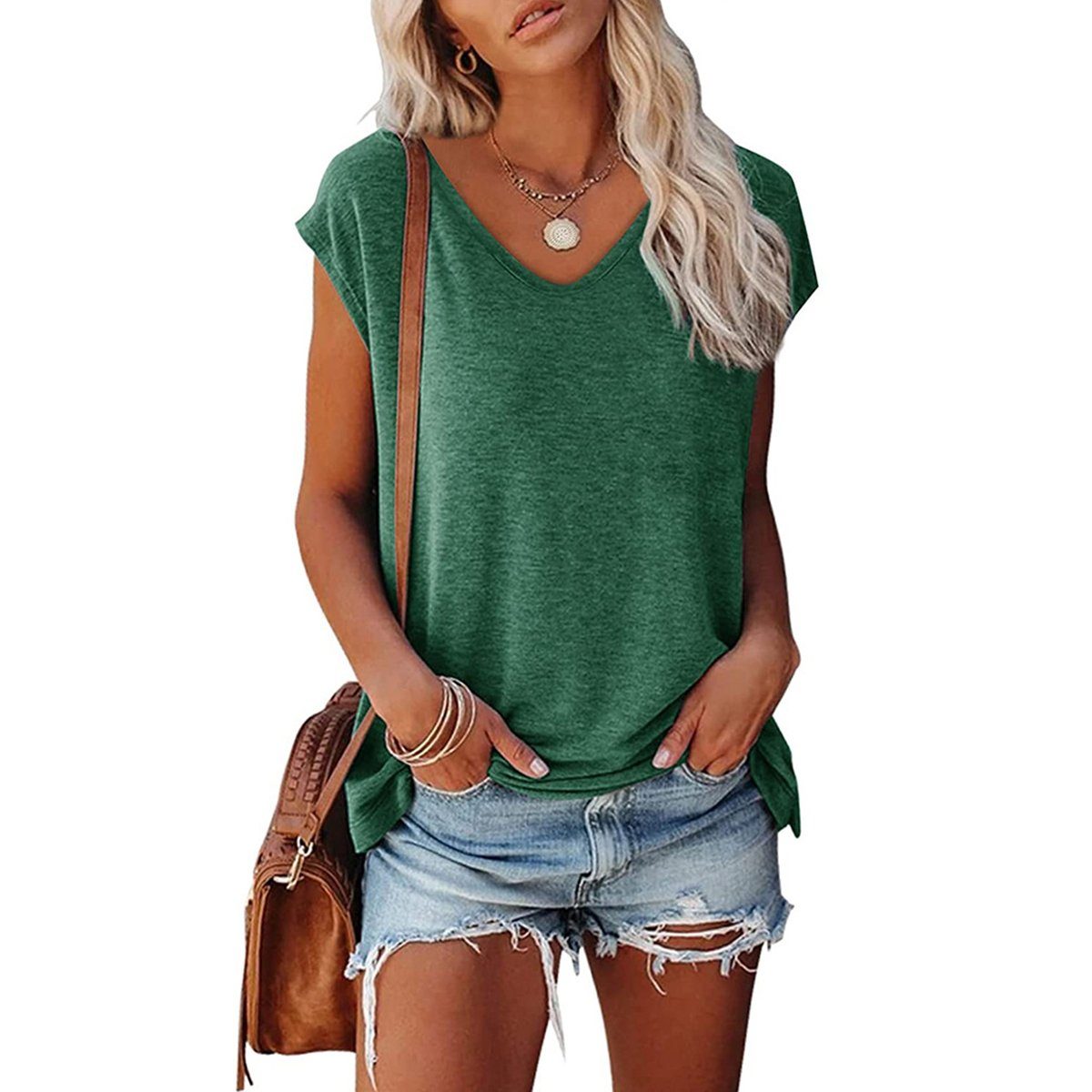 Leibchen DEBAIJIA Cropped Longweste Top Damen DEBAIJIA Tank Dunkelgrün Weste Lässige Ärmellose