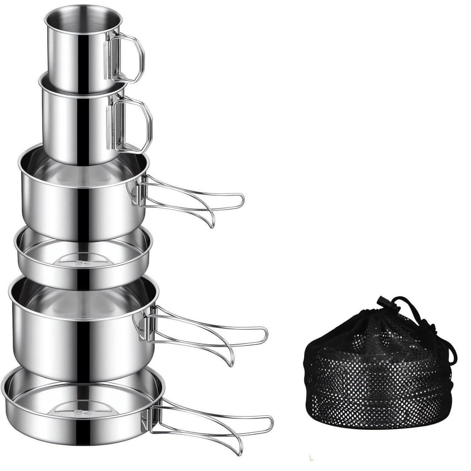 LuxusKollektion Geschirr-Set Camping Koch Set 6tlg Edelstahl Camping Kochgeschirr, Metall