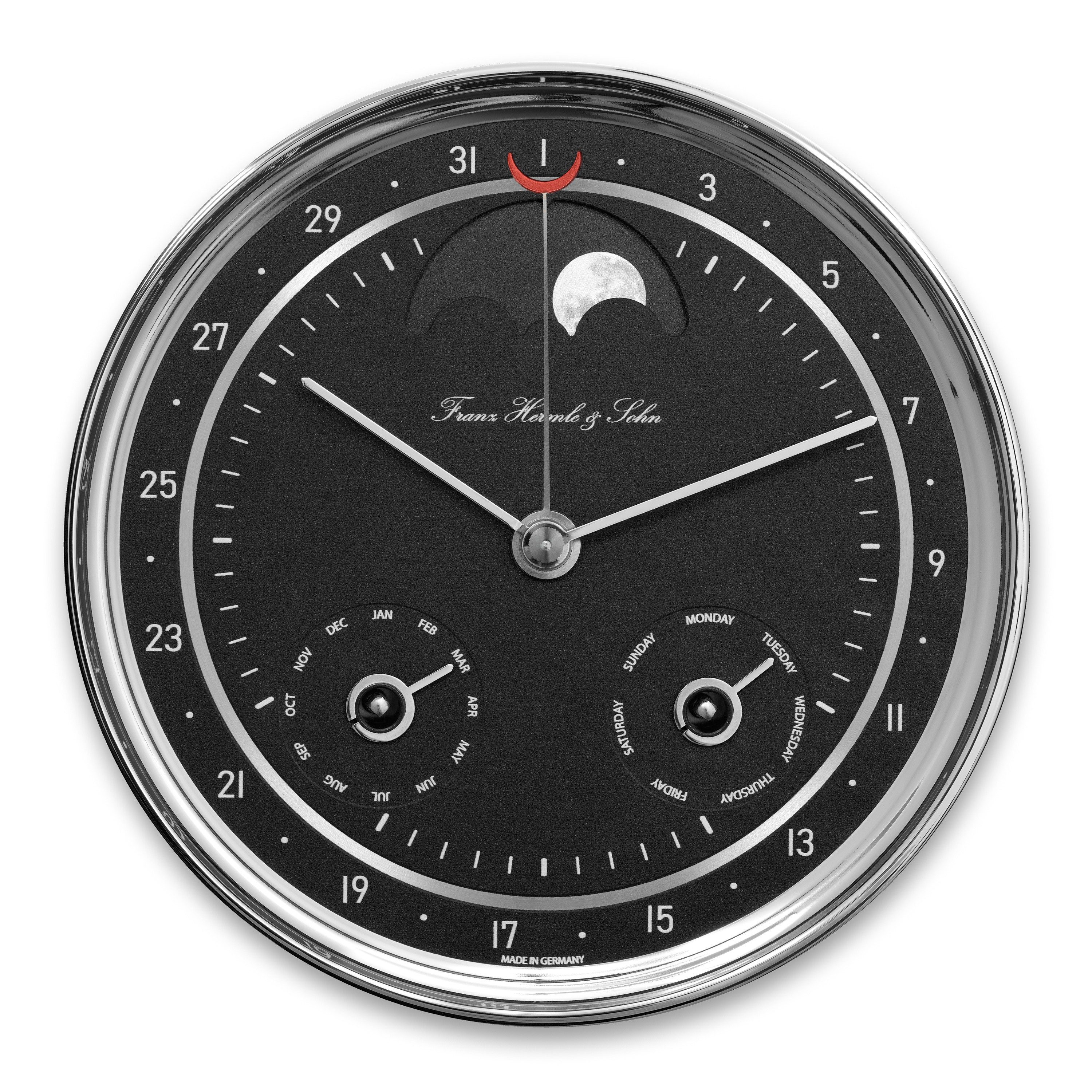 Hermle Pendelwanduhr Mornington II Vollkalender Zifferblatt weiß oder schwarz (Vollkaalender, Mondphase)