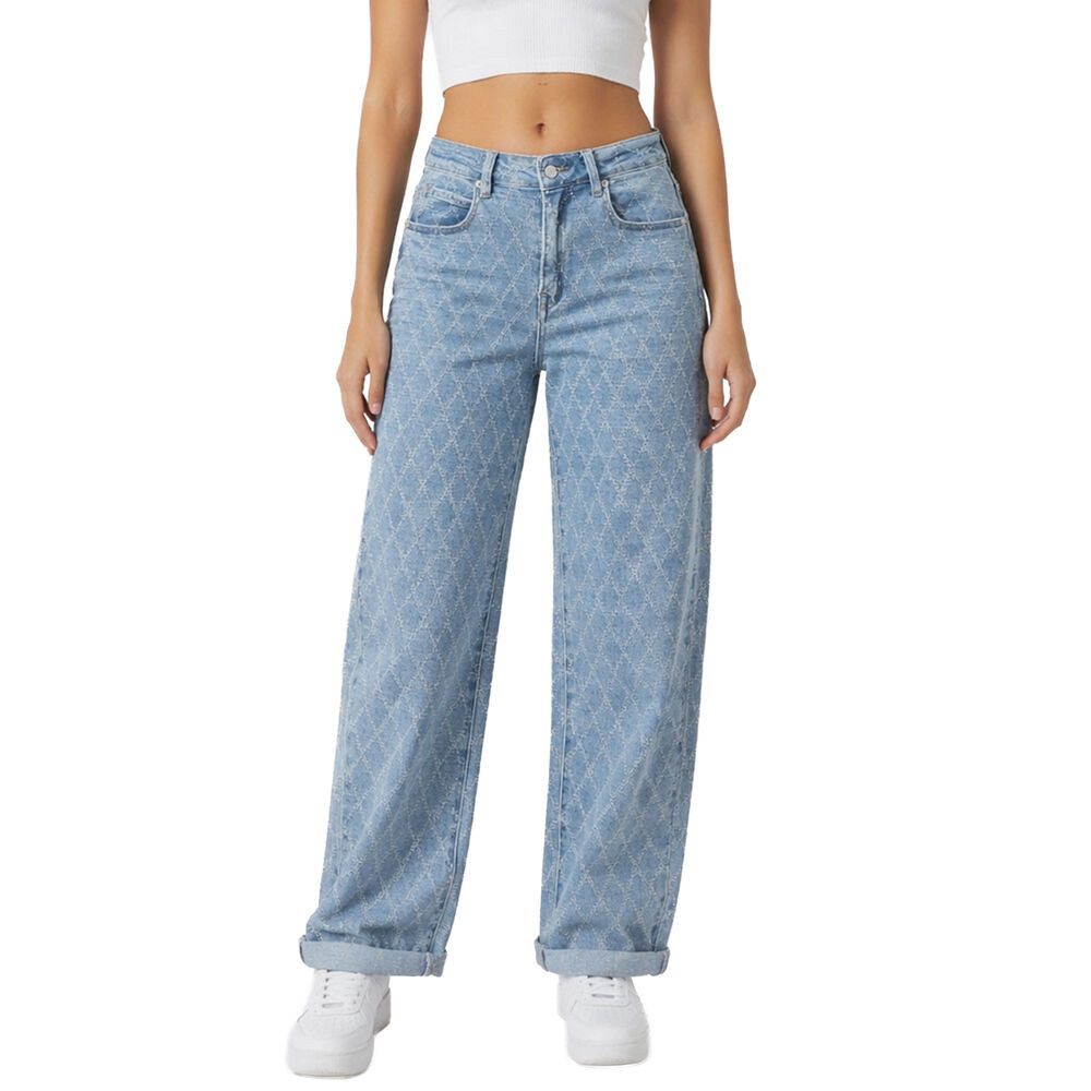 Ital-Design Mom-Jeans Damen Wide Leg High Waist Jeans Casual Look (91767223) Used-Look Stretch High Waist Jeans in Hellblau