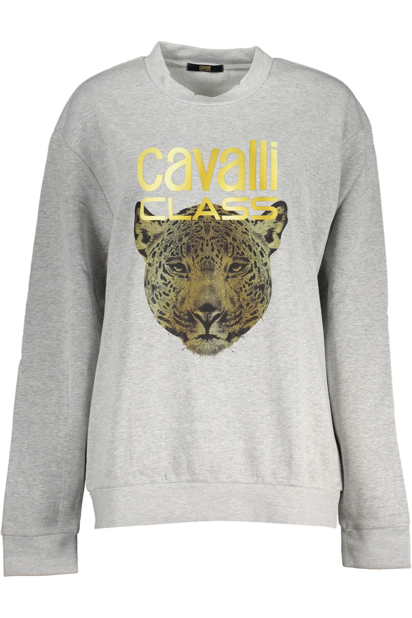 Cavalli Class Sweatshirt Grauer Damenpullover: Langarm, Rundhalsausschnitt