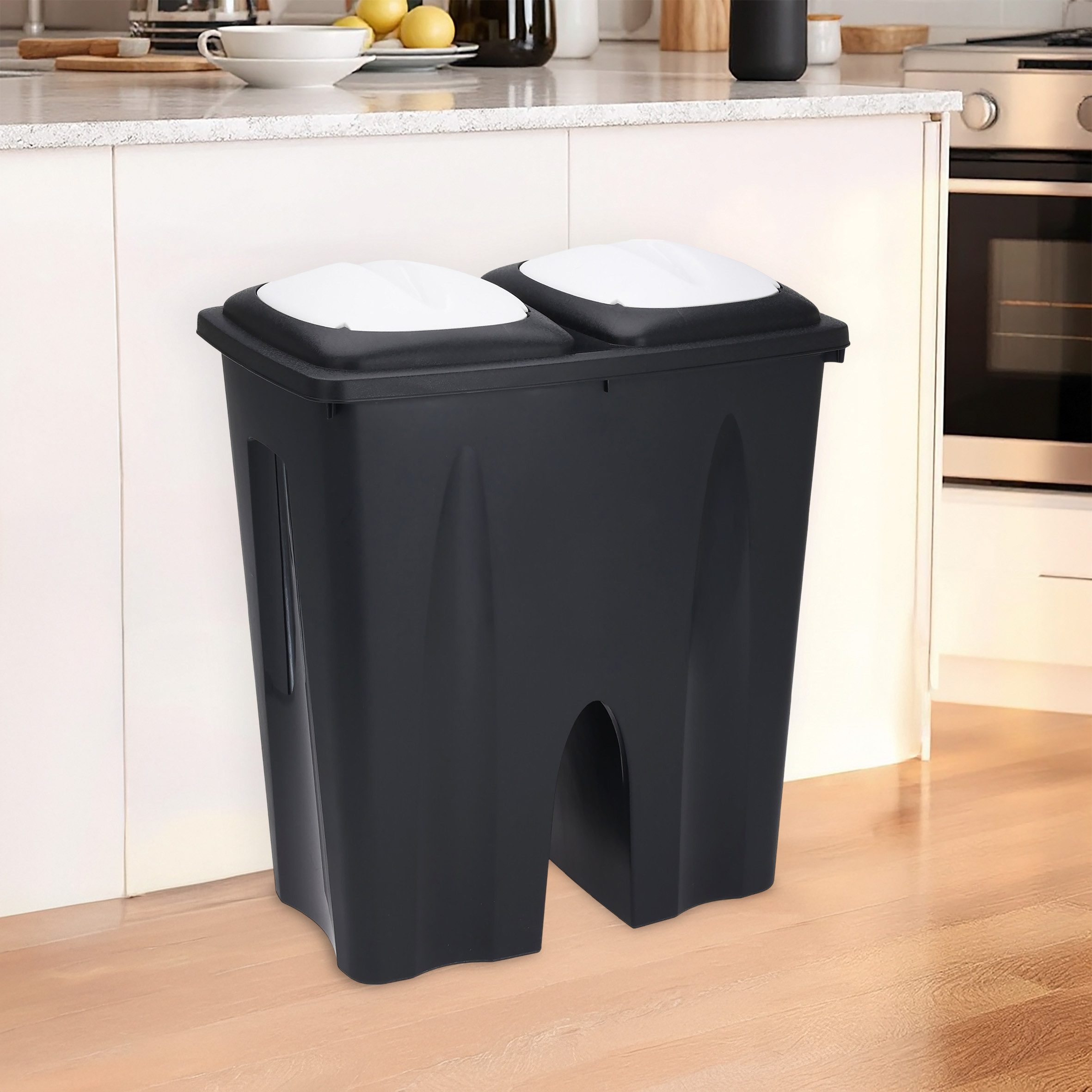 Spetebo Mülltrennsystem Duo Mülleimer schwarz - 2x 25 Liter, mit Deckel in schwarz-weiß – Bild 5 von 5