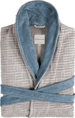 TOM TAILOR HOME Unisex-Bademantel Wellness, Langform, Wirkfrottier, Schalkragen, Gürtel, für Damen & Herren, farblich abgesetzter Kragen, Hoch/Tief-Webtechnik