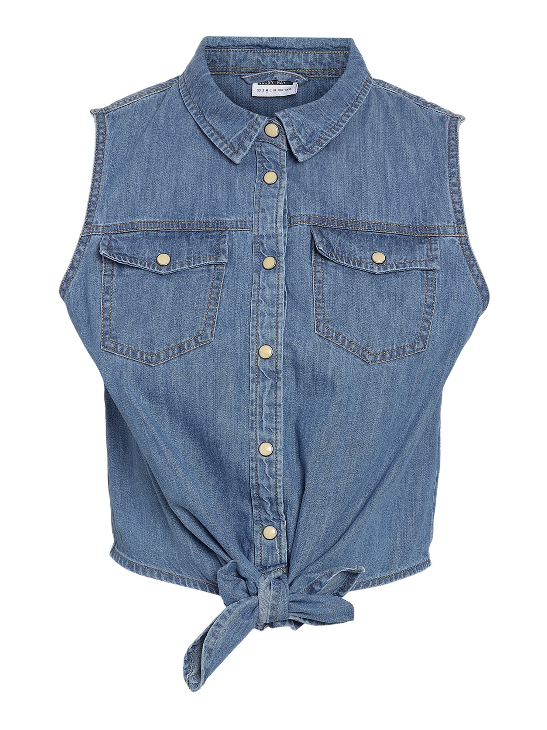 Noisy may Blusenshirt Locker Geschnittene Jeansbluse Zierschleife Knopfleis günstig online kaufen