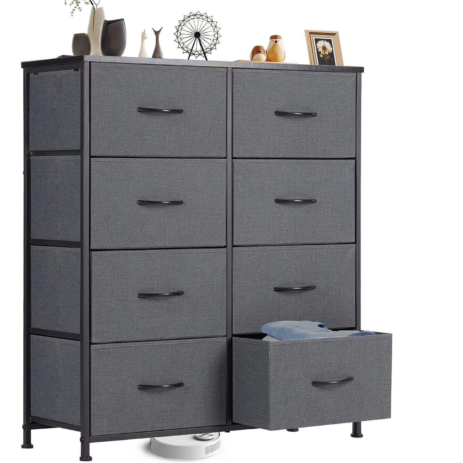 IDEASY Schubkastenkommode Kommode mit 8 Schubladen, Schlafzimmer Stoffkommode Kleiderorganizer (93×80×30cm), Wasserdichter, rutschfester Aufbewahrungsschrank mit Metallrahmen