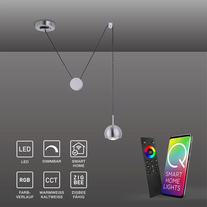 Paul Neuhaus Smarte LED-Leuchte Q - ADAM Smart Home Smart Home CCT-Farbtemperaturwechsel RGB-Farbwechsel Dimmfunktion Memoryfunktion 1 Hängeleuchte Zugpendel CCT RGB Farbwechsel dimmbar
