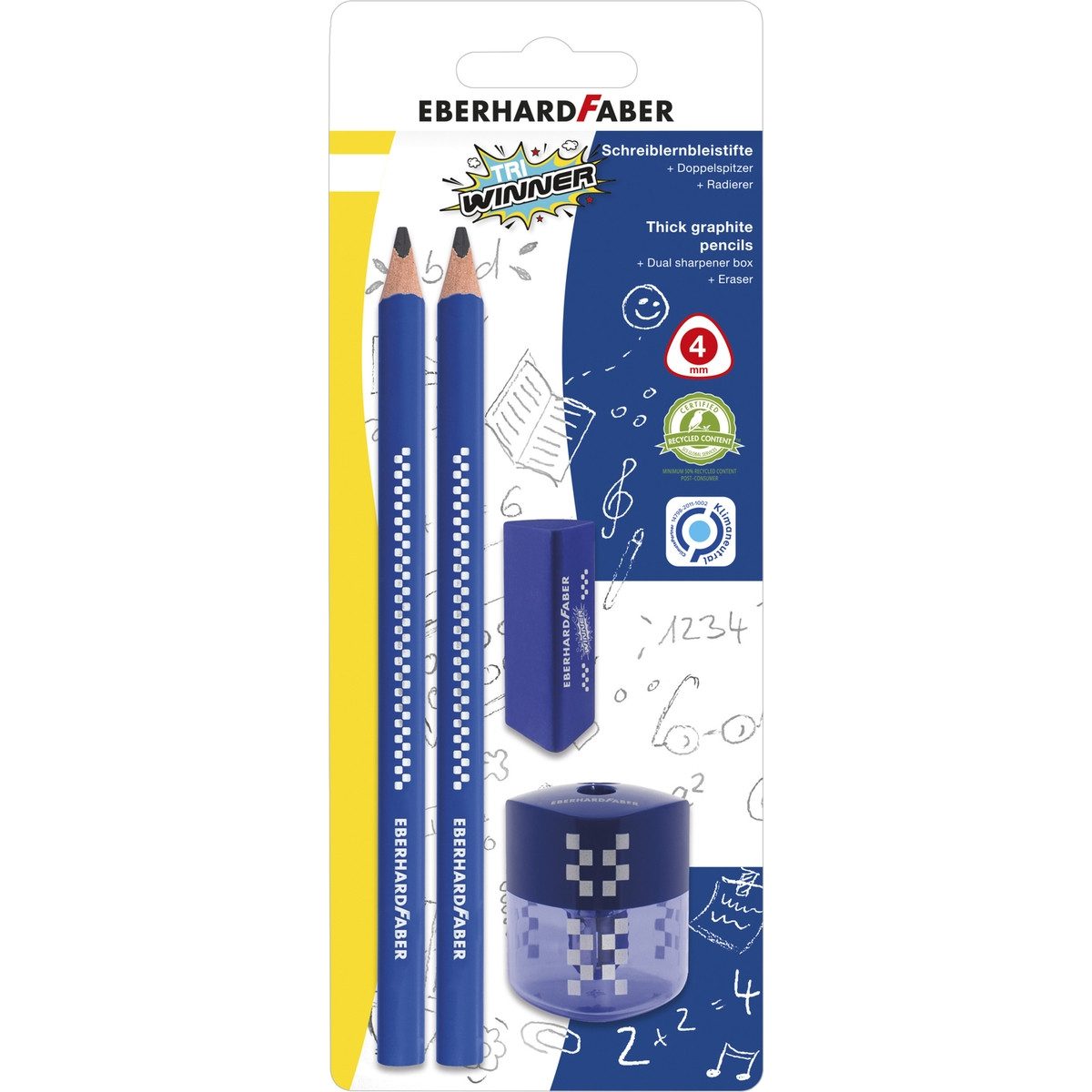 Eberhard Faber Bleistift EBERHARD FABER Bleistift TRI Winner mit Doppelspitzer 2B 4 Teile Blist