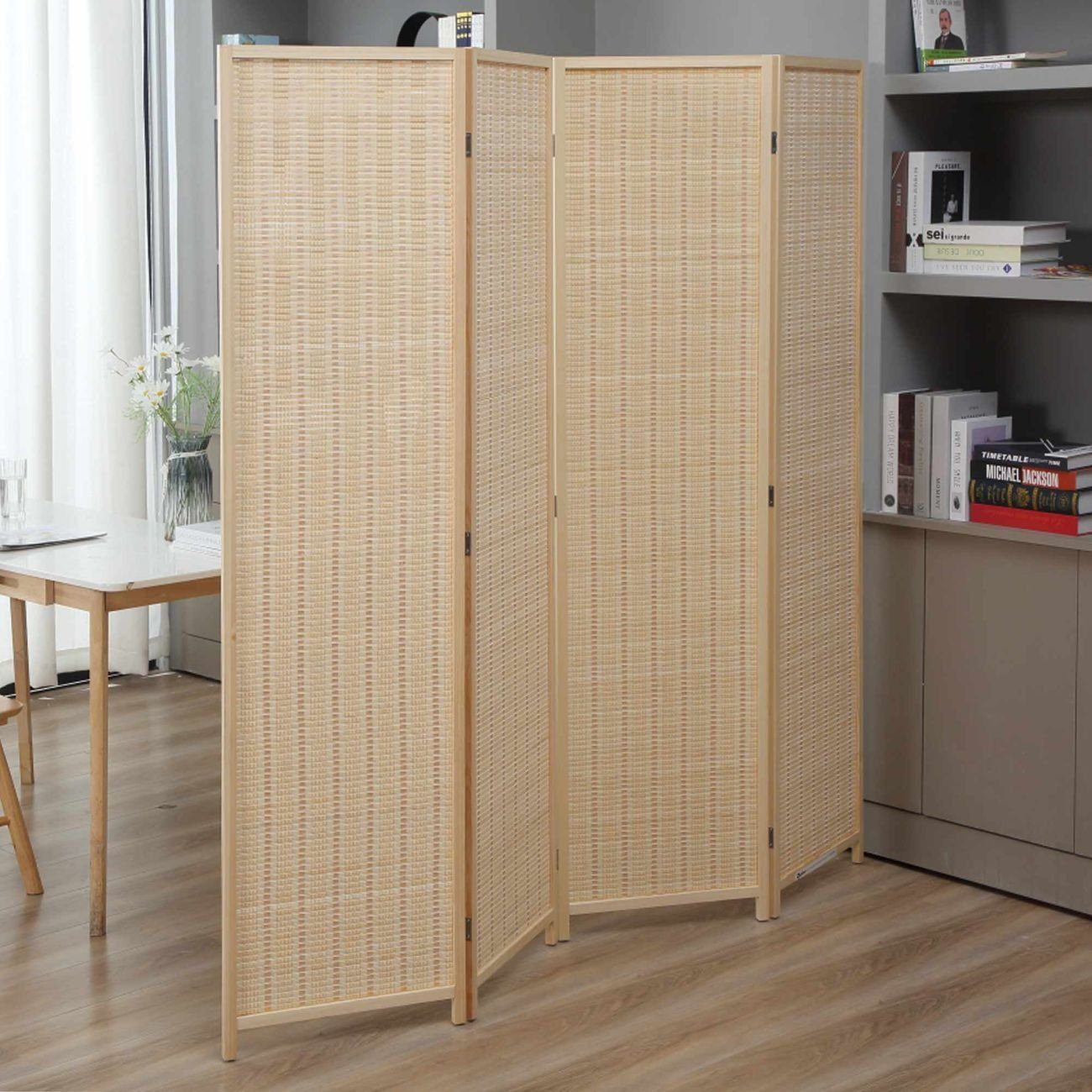 Makika Paravent Trennwand / Raumteiler aus Bambus Faltbar - Natur Hellbraun günstig online kaufen