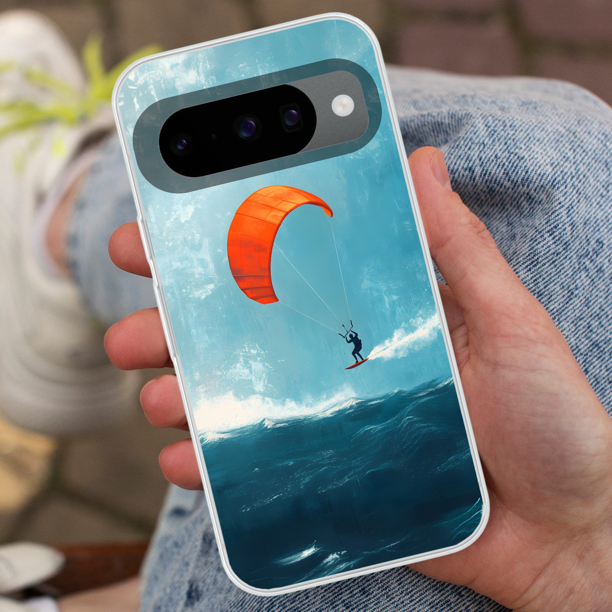 MuchoWow Handyhülle für Google Pixel 10 Pro Kitesurfer - Orange - Meer - Himmel, Handy Case, Silikon, Bumper Case Dünn
