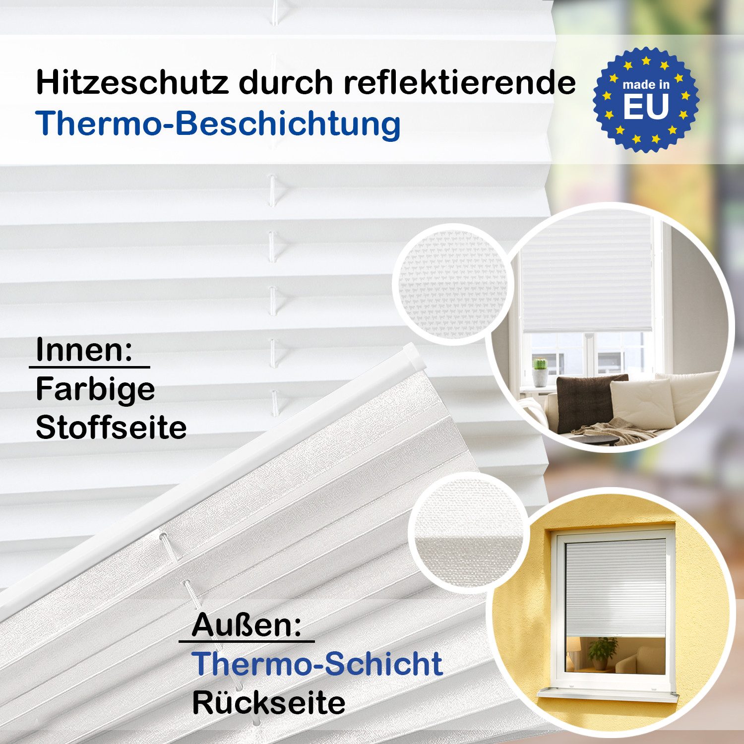 Rikmani Plissee Thermo Klemmfix ohne Bohren Creme 40x100 cm, blickdicht, Klemmfix, Thermo-Wärmeschutz, blickdicht, Stufenlos – Bild 2 von 5