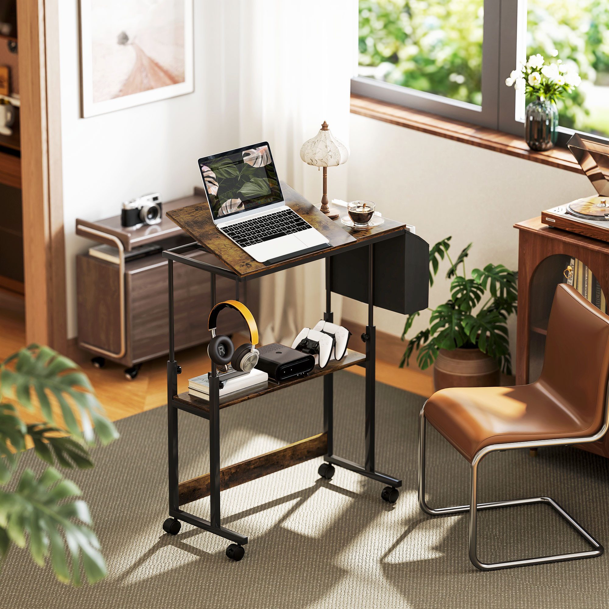 HOMCOM Schreibtisch 92 x 40 cm, mit Rollen, neigbar Plattform, Aufbewahrung günstig online kaufen