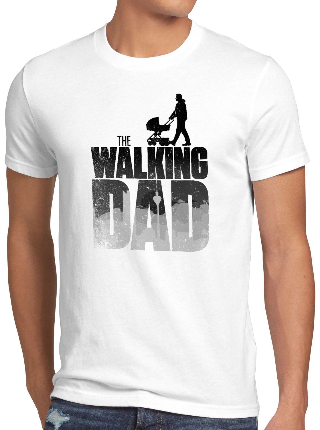 Herren The style3 Walking Print-Shirt Dad T-Shirt zombie weiß