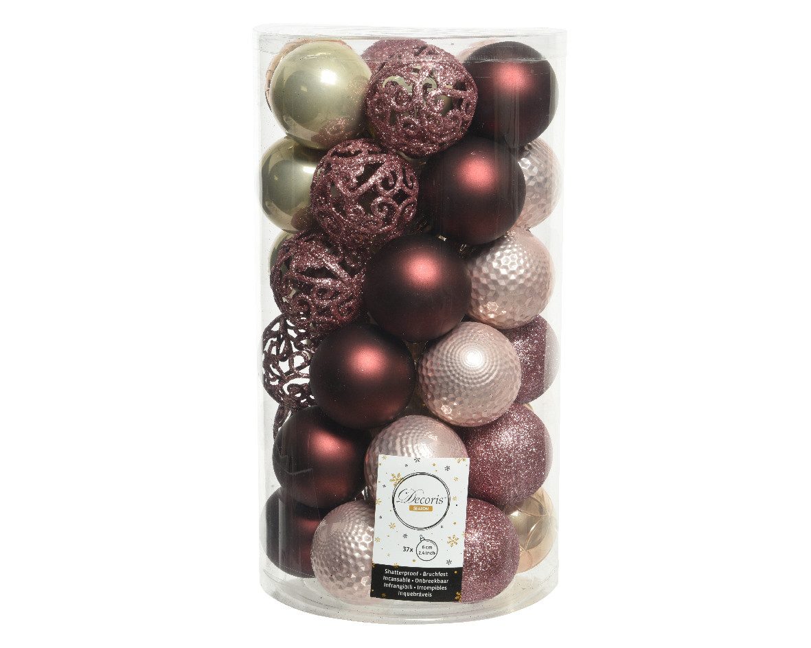 Kaemingk Christbaumschmuck, Weihnachtskugeln Kunststoff 6cm Ornamente Mix 37er Set - Rosa