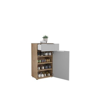 möbelando Kleiderschrank 25647020 (BxHxT: 53x99x40 cm) in Riviera Eiche - Glas seidengrau mit einer Schublade und einer Tür