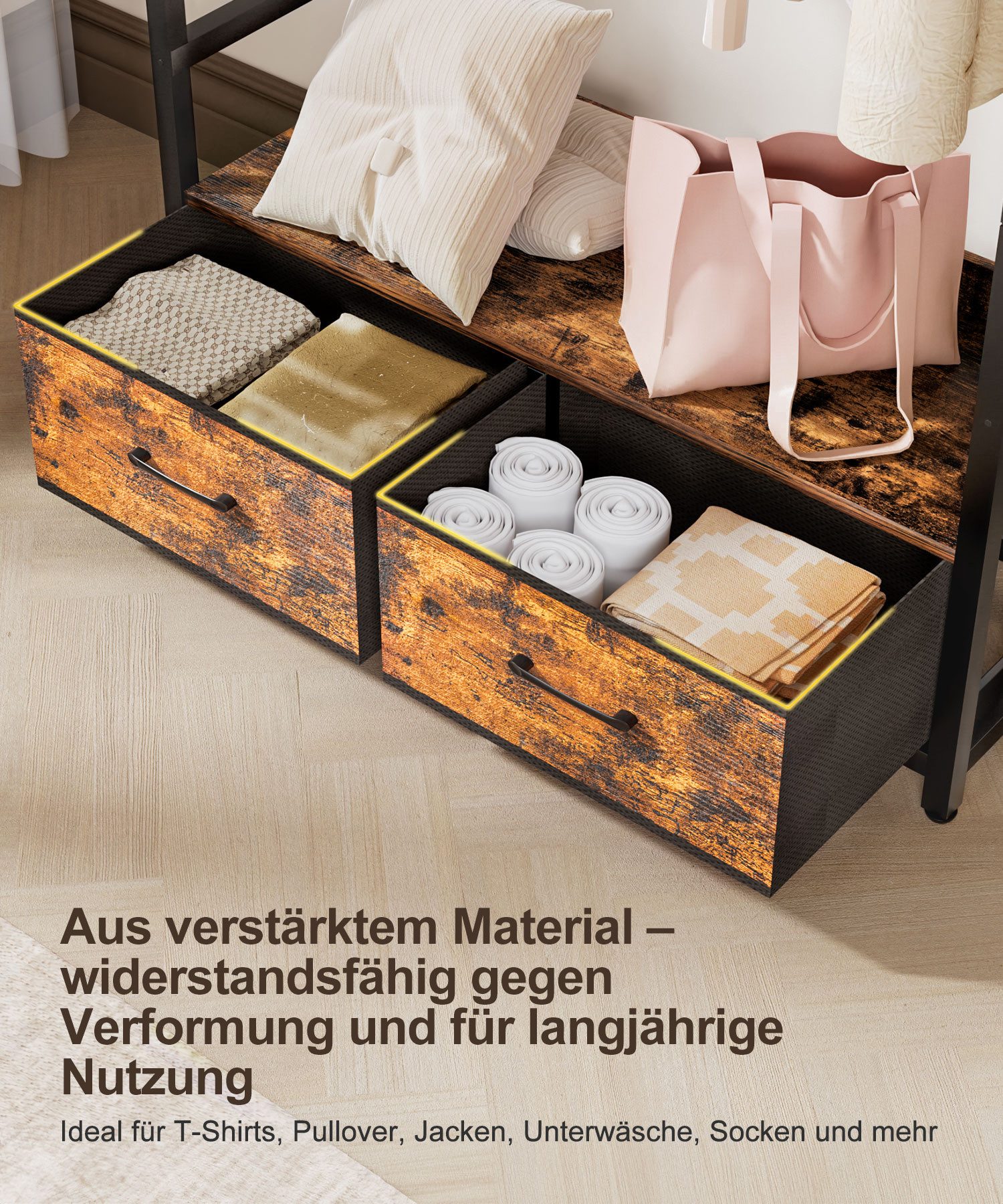 Yorbay Kleiderständer Garderobenständer mit 2 Schubladen & Aufbewahrungsbox,84x30x181 cm, 180kg Traglast,Retro Design für Schlafzimmer, Flur – Bild 4 von 5