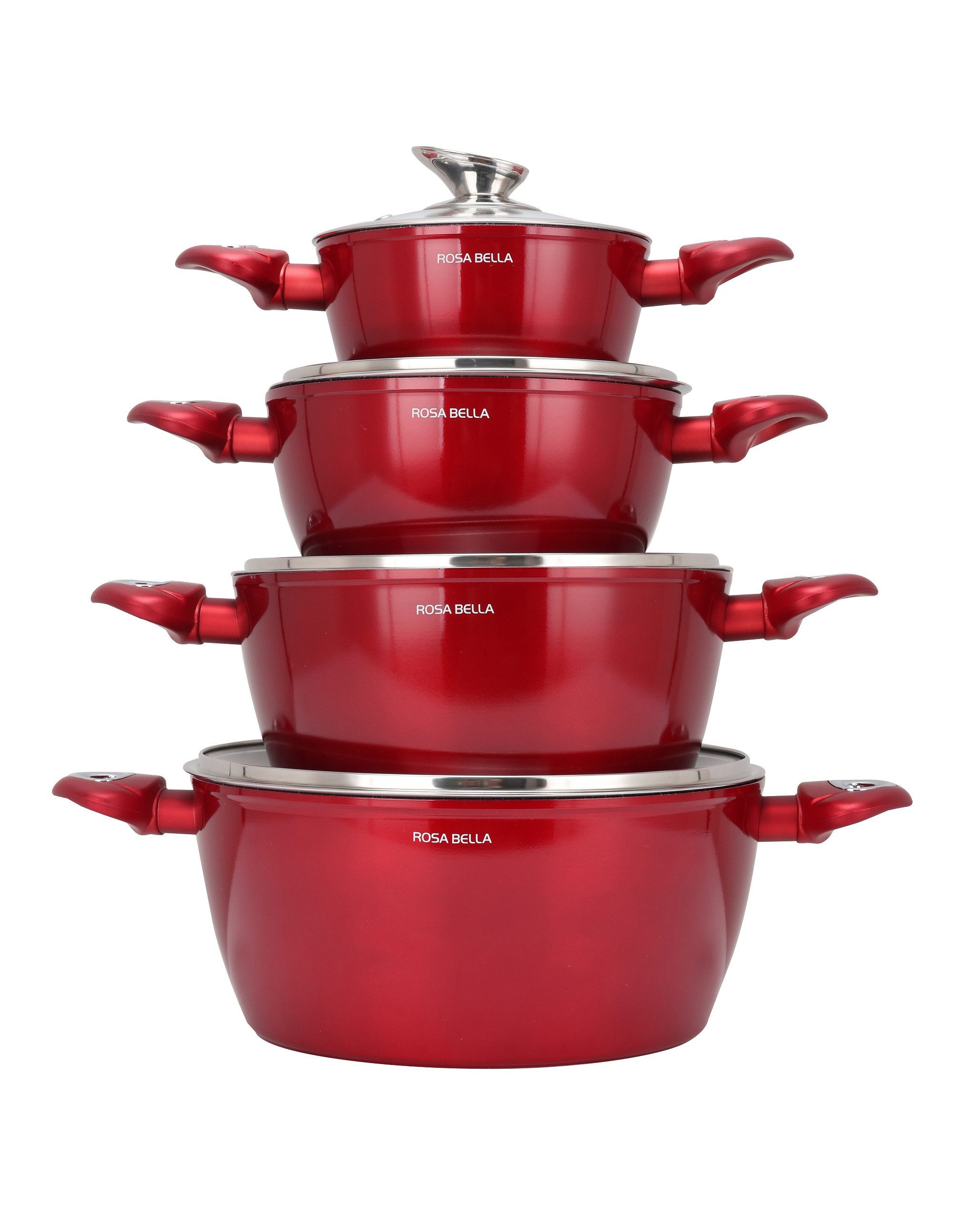 Edenberg Topf-Set Wunderschönes Topfset in 4 Farben, Suppentopf, Spargeltopf, Eiertopf, Aluminiumguss, Keramik, Edelstahl (Verleihen Sie Ihrer Küche Stil und Funktionalität – mit dem Rosa Bella Topfset von Edenberg kochen Sie nicht nur gesünder, sondern auch mit echtem Genuss und farbenfroher Eleganz!, 8-tlg., Zeitloses Design des Topfsets. Eine ideale Geschenkidee! Hochwertig)