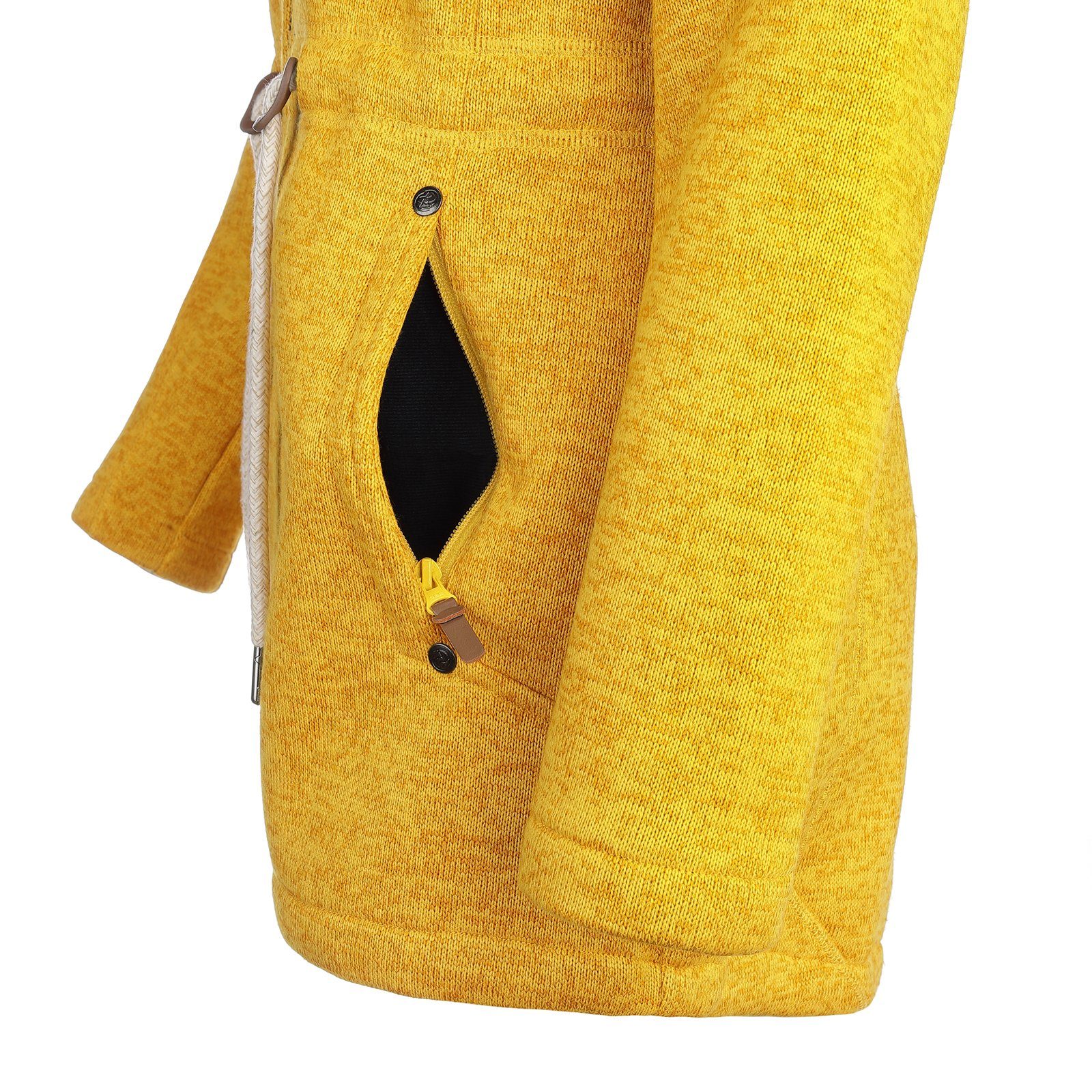 Dry Fashion Wollmantel Damen Fleece-Mantel melange gelb St. Peter-Ording Kapuze Fleecejacke mit Wärmende 