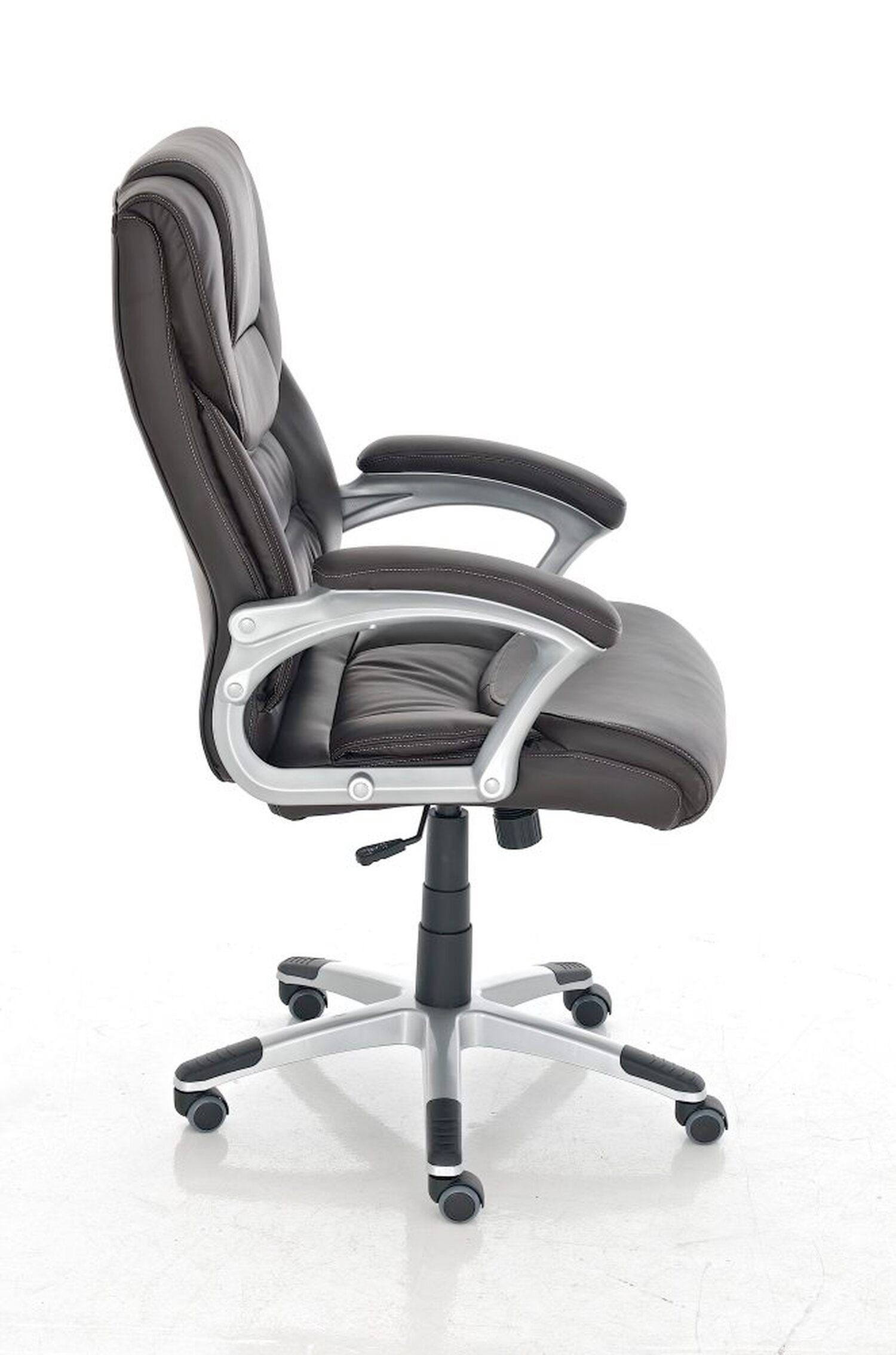 360° höhenverstellbar Texum Bürostuhl TPFLiving Chefsessel, Rückenlehne (Schreibtischstuhl, bequemer Kunstleder Drehstuhl, Bürostuhl drehbar XXL), Sitz: braun - - mit und Gestell: silber Kunststoff