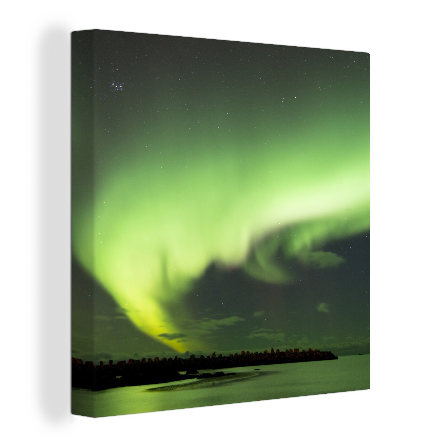 OneMillionCanvasses® Leinwandbild Nordlichter - Grün - Norwegen, (1 St),  Leinwand Bilder für Wohnzimmer Schlafzimmer