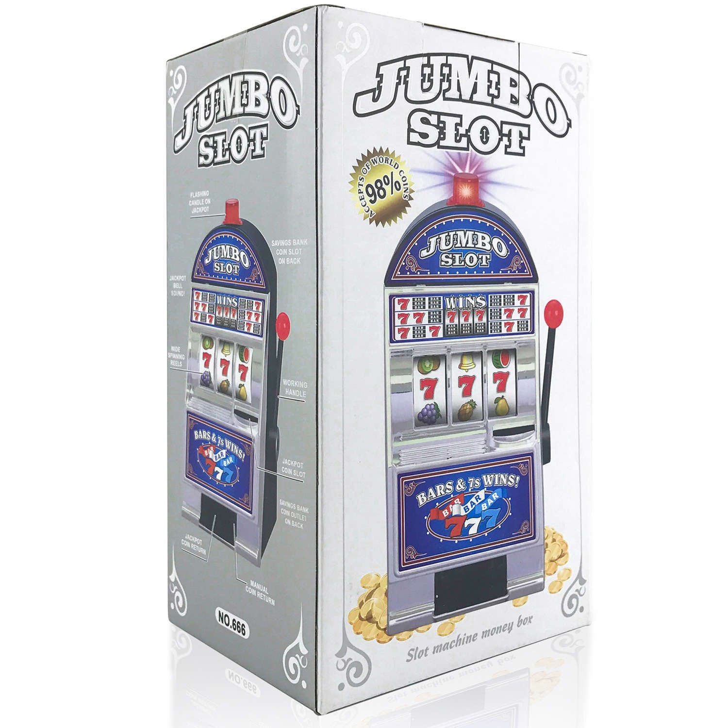 Goods+Gadgets Spardose Einarmiger Bandit Spardose–Slot Machine Geldautomat mit Licht & Sound, (Sparschwein), Geldspiel-Automat Slot Machine Glücksspiel-Automat – Bild 5 von 5