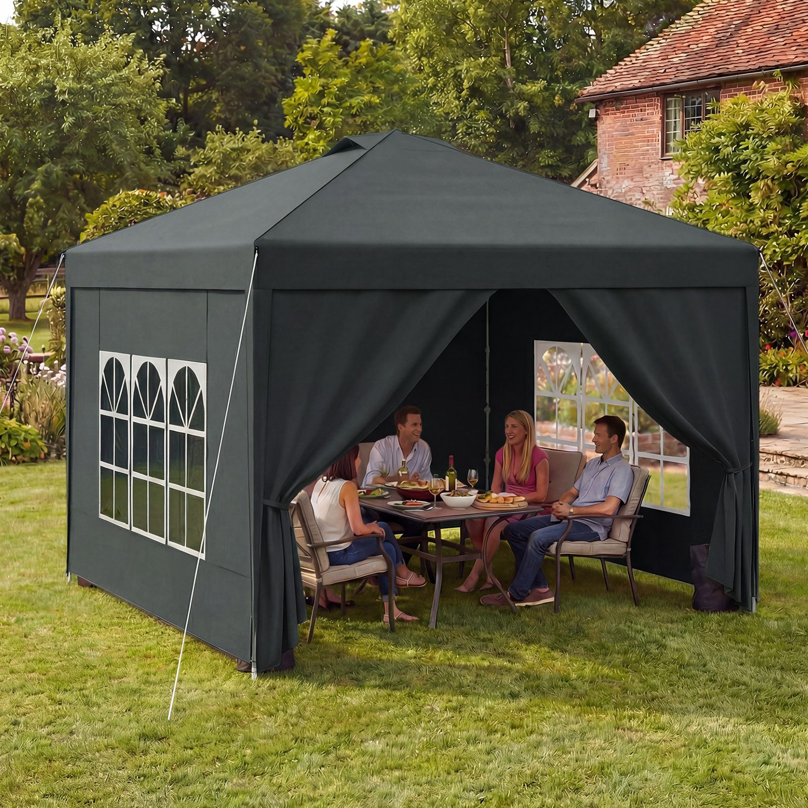 Huracan Faltpavillon Gartenpavillon 3x3m mit 4 abnehmbaren Seitenwänden, mit 4 Seitenteilen, PU1500mm wasserdicht, 3-fach höhenverstellbar Pop Up Pavillon
