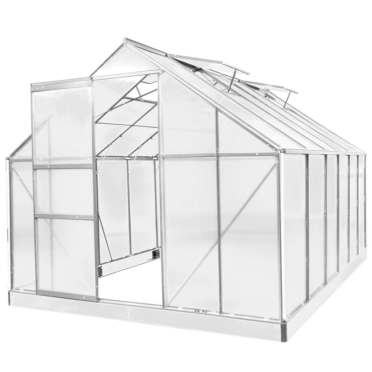 BRAST Gewächshaus ALU mit Fundament rostfrei 380x250x205cm TÜV geprüft, BxTxH: 250 x 380 x 205 cm, wetterfestes hochwertiges Aluminium, Temperaturbeständig, Wärmedämmend, Lichtbrechend & UV-stabilisiert