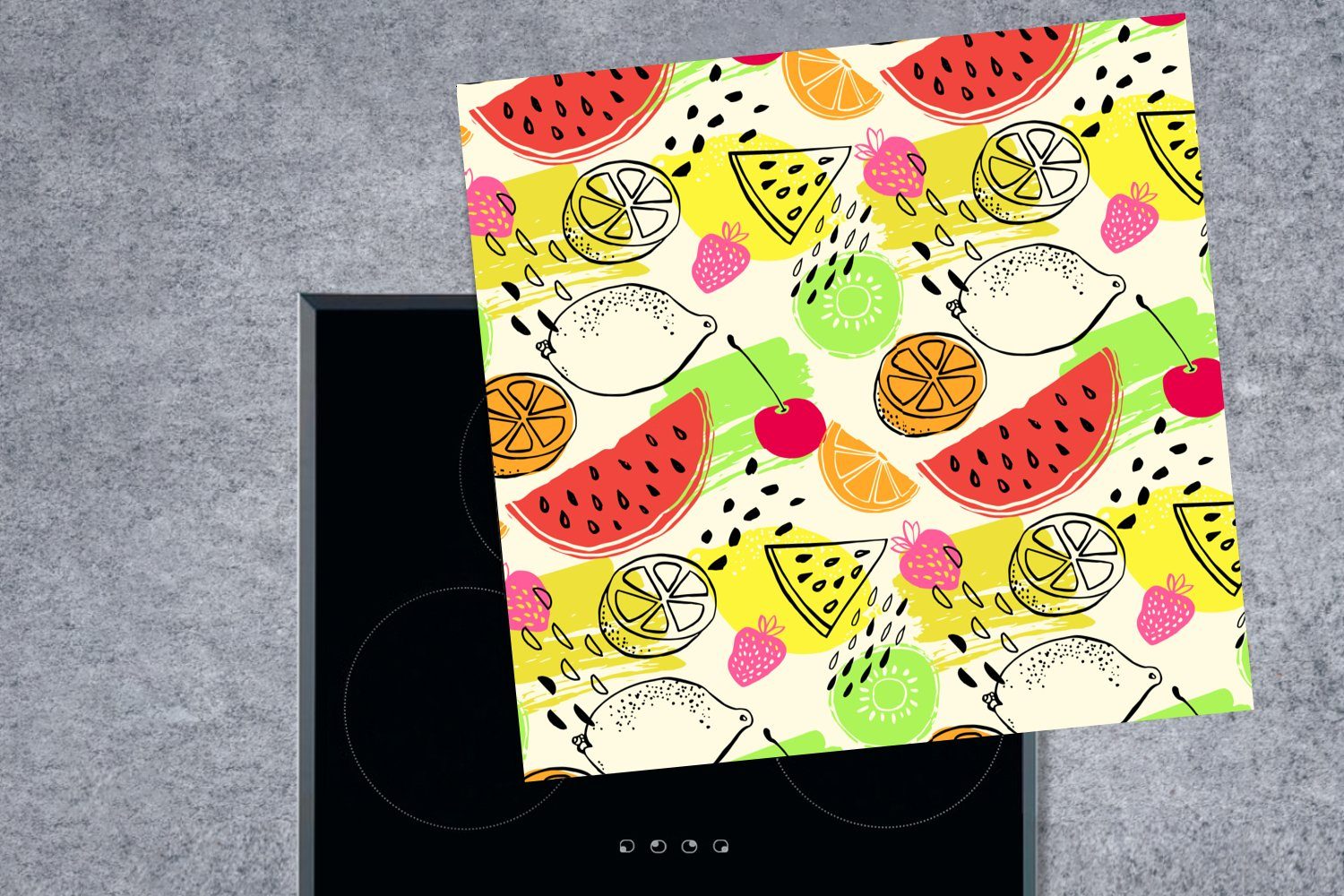 für MuchoWow Vinyl, küche tlg), Arbeitsplatte - Wassermelone - Ceranfeldabdeckung, Obst 78x78 cm, (1 Herdblende-/Abdeckplatte Muster,