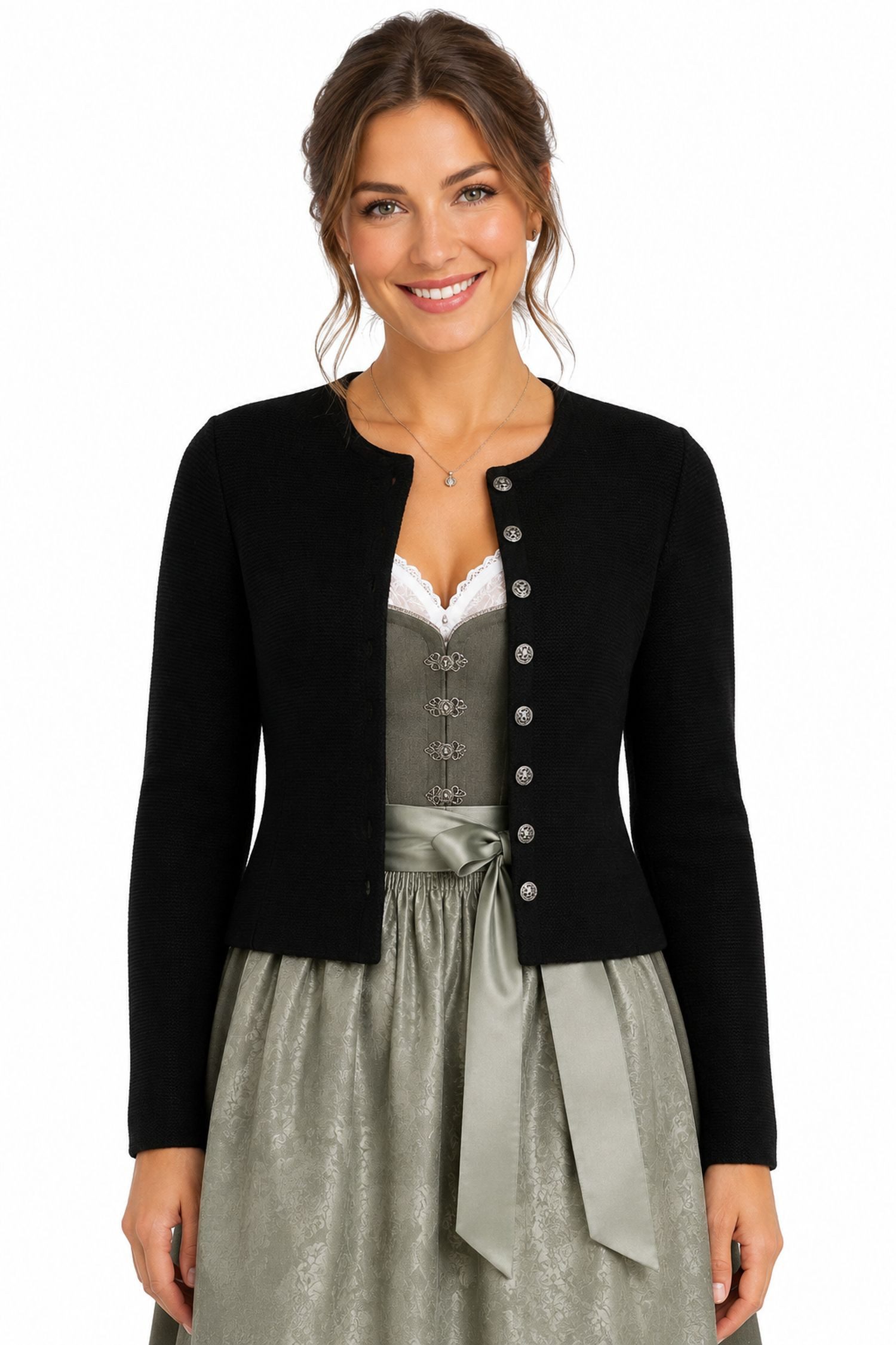 Isar-Trachten Trachtenstrickjacke Isar-Trachten Damen Strickjacke 'Saskia', Schwarz