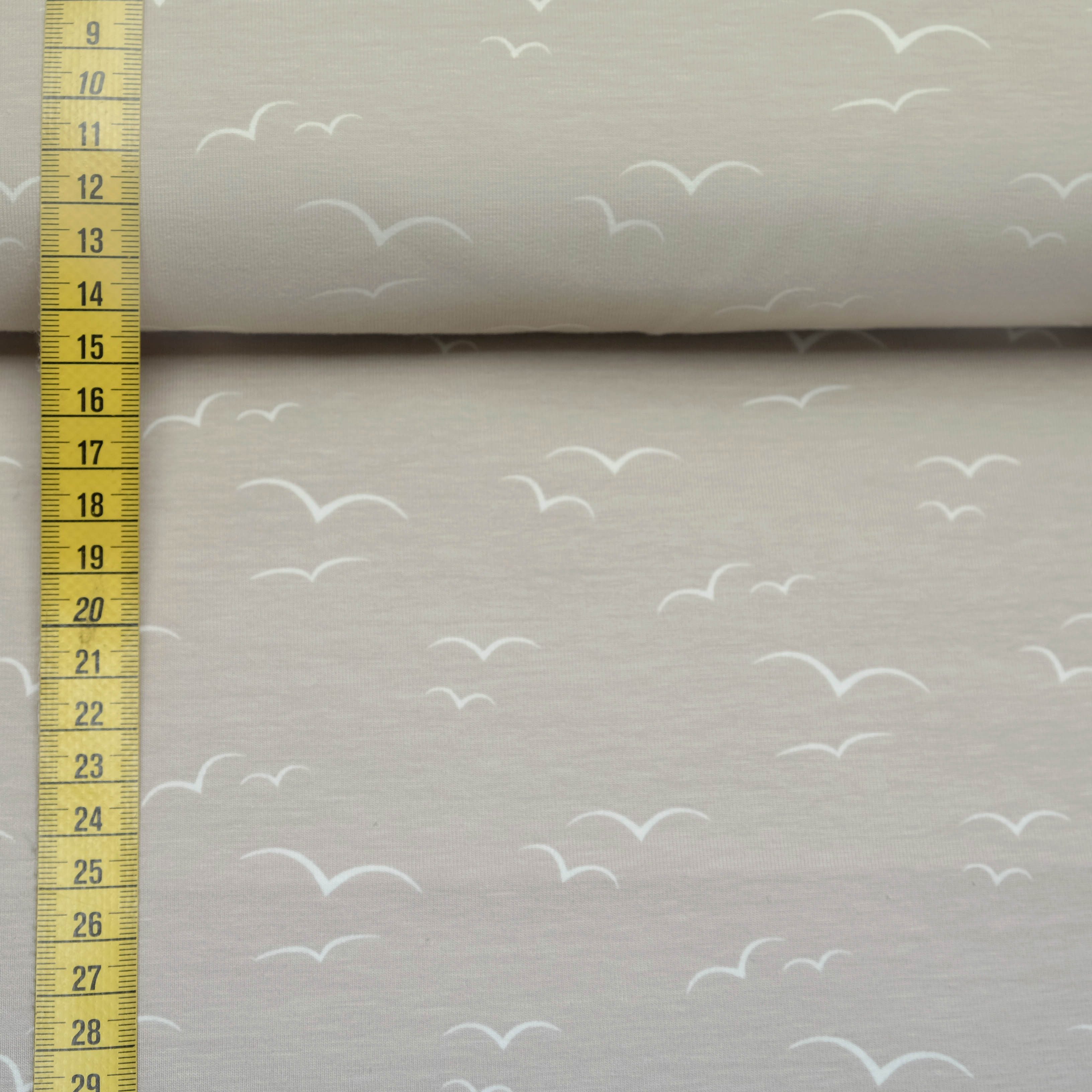 larissastoffe Stoff Jersey Stoff Schwalben Vögel maritim beige, 15,90 EUR/m, Meterware, 50 cm x 150 cm