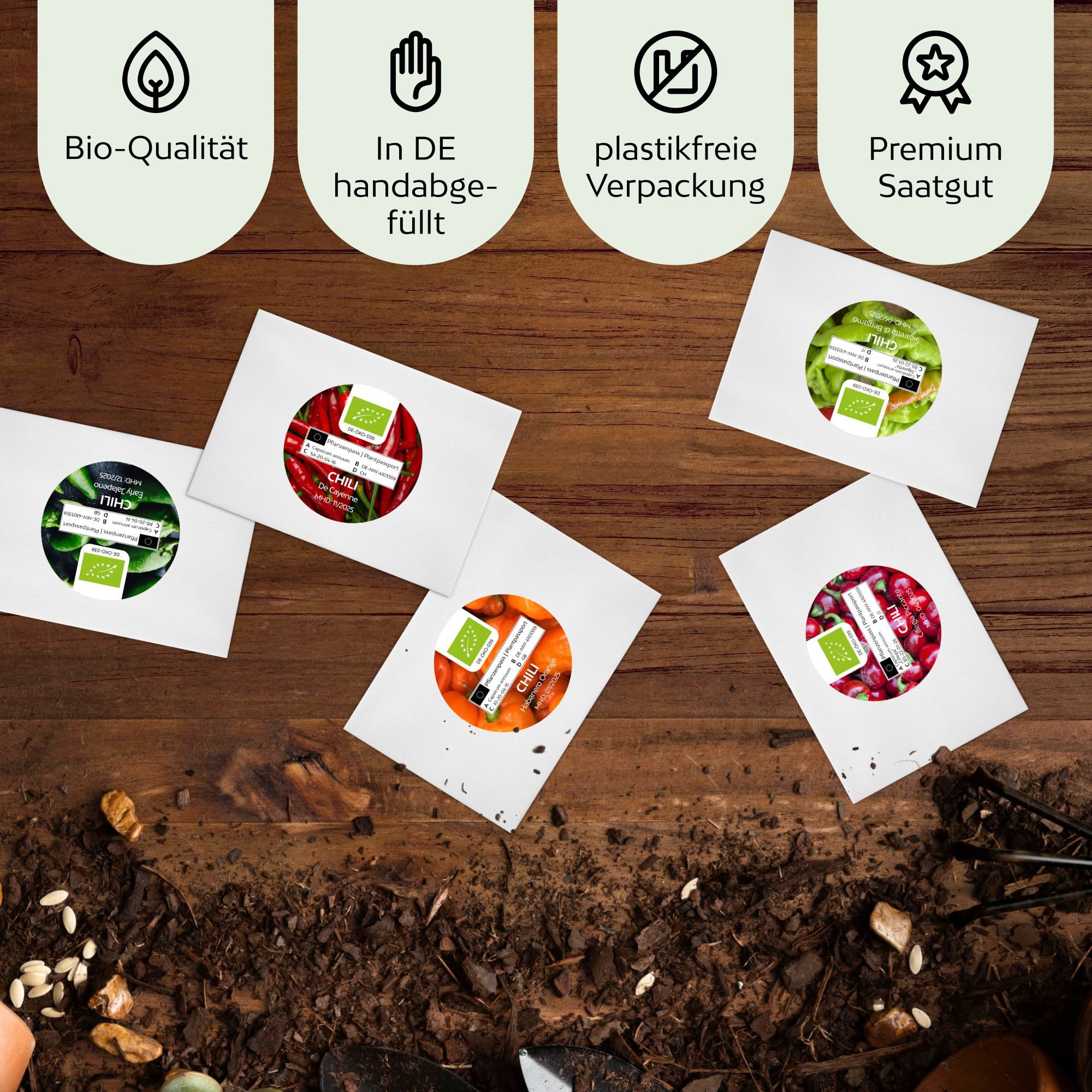 Growgreens Gemüsesamen BIO Chili Samen 5er Set - Chili Saatgut aus biologischem Anbau, Chili