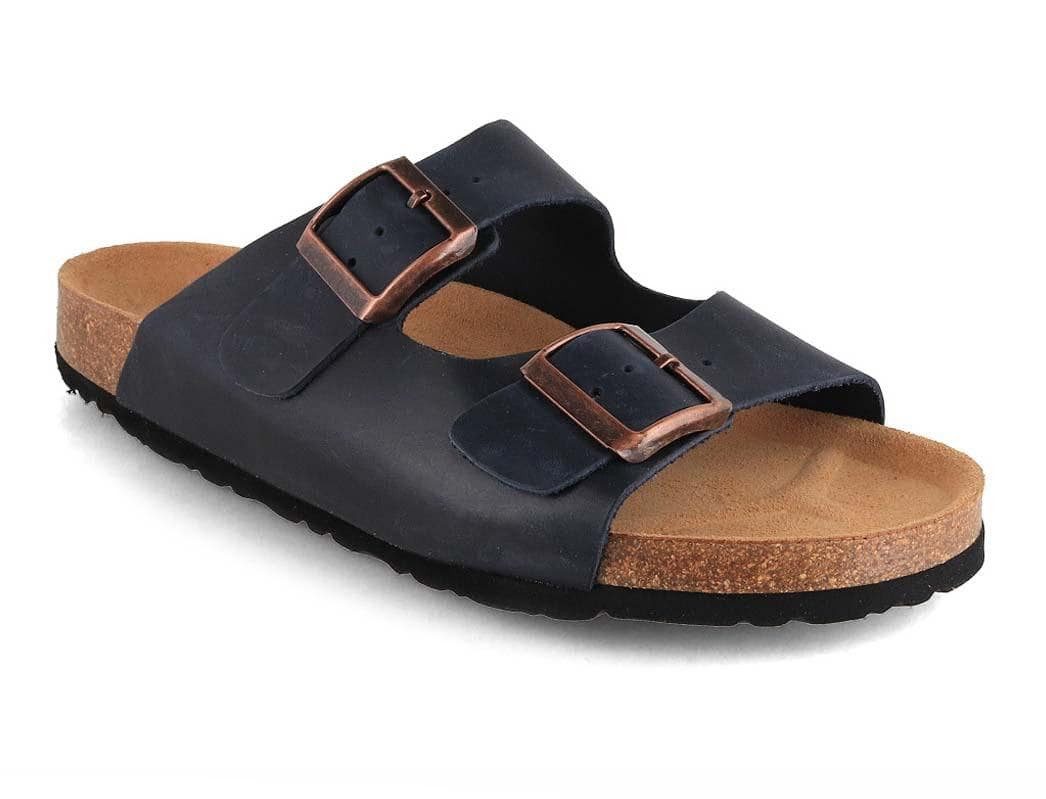 Leder-Sandalen 'Norderney' mit Korkfußbett Zweischnaller Pantolette Hausschuh