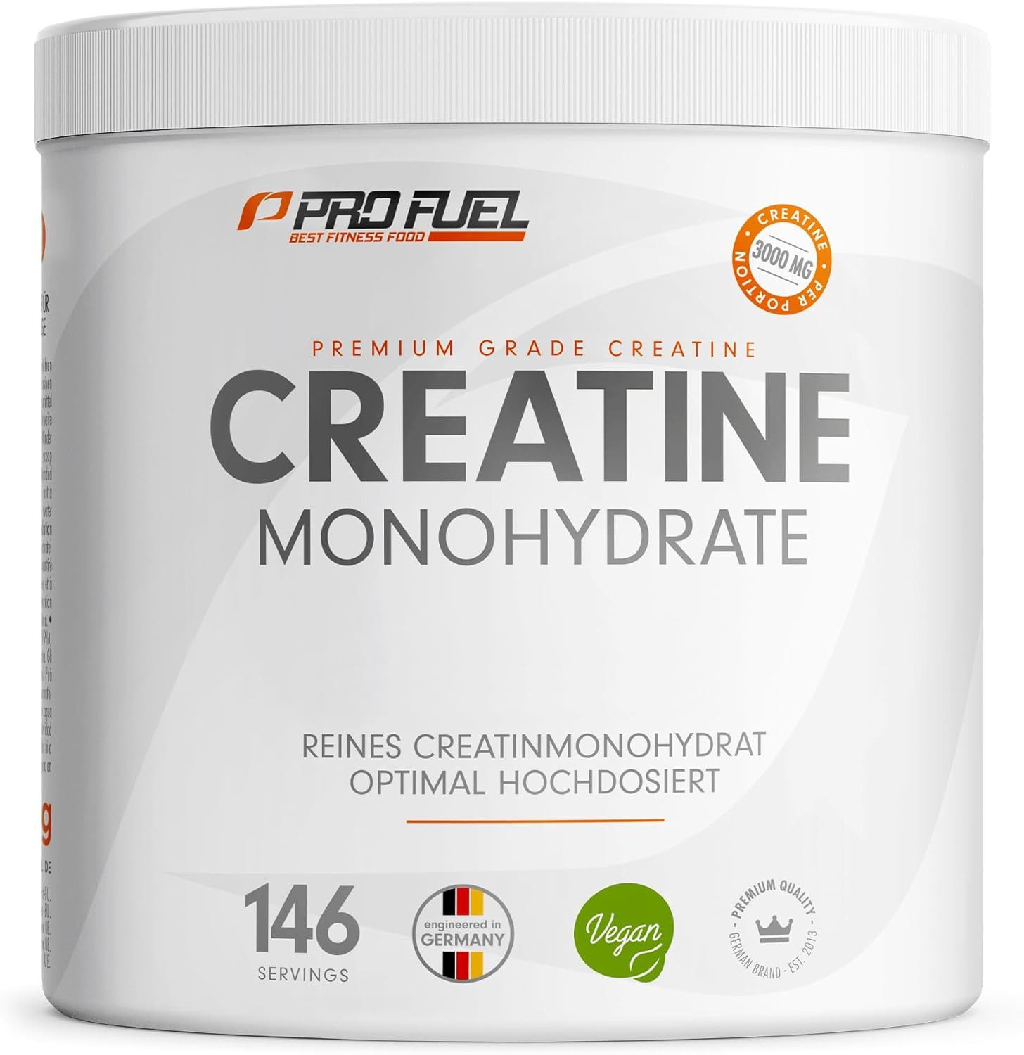 ProFuel Creatin Monohydrat Pulver 1kg / 1000g reines Kreatin Monohydrat Pulver, 1 er Mikronisierte Qualität für gute Löslichkeit à 501 g, ohne Zusätze 100% vegan