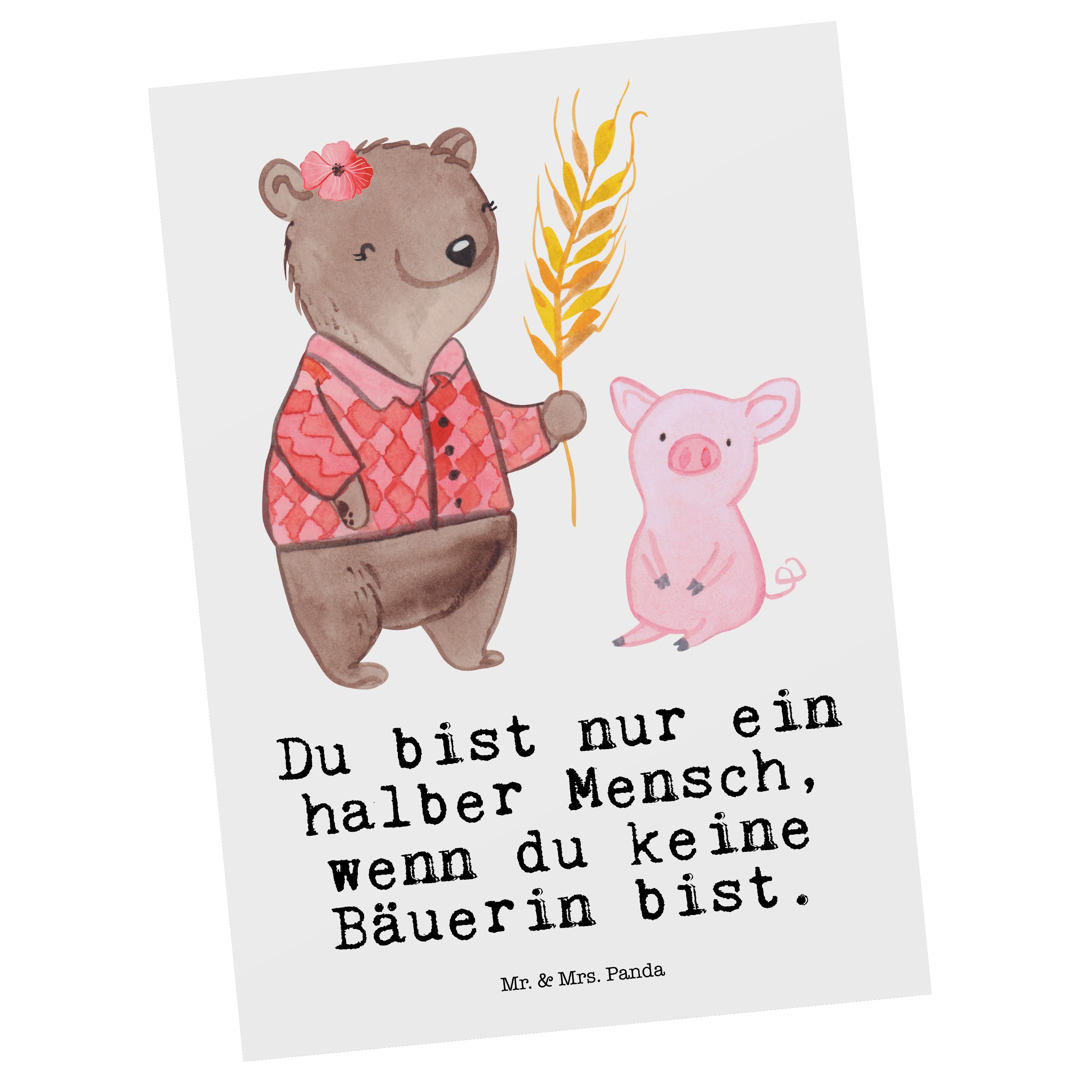 Mr. & Mrs. Panda Postkarte Bäuerin mit Herz - Weiß - Geschenk, Ansichtskarte, Mitarbeiter, Danke