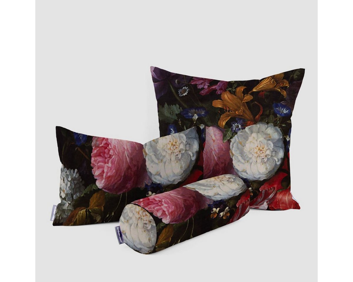 Thumbnail - Stoff Samtstoff Dekostoff Samt Blumen Tulpen Pfingstrosen grün bunt 1,4m