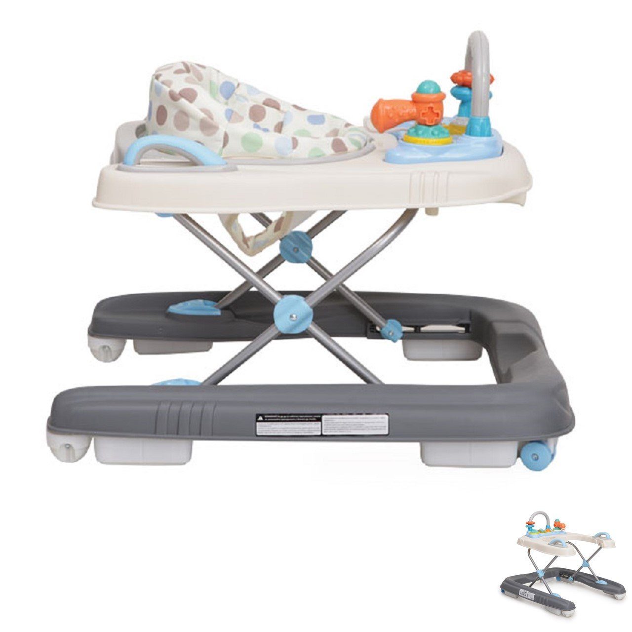 Moni Rückenlehne, Dotty 2 blau in mit 1, Schwenkräder Spielcenter, hohe vorne Lauflernwagen Lauflernhilfe