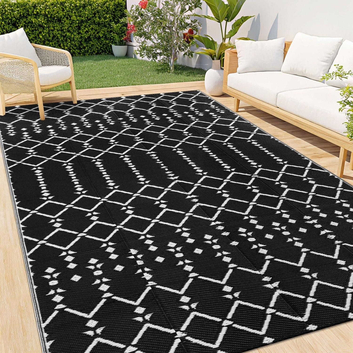 LuxusKollektion Outdoorteppich Outdoor Teppich 240x300cm Schwarz/Weiss, rechteckig, Höhe: 10 mm