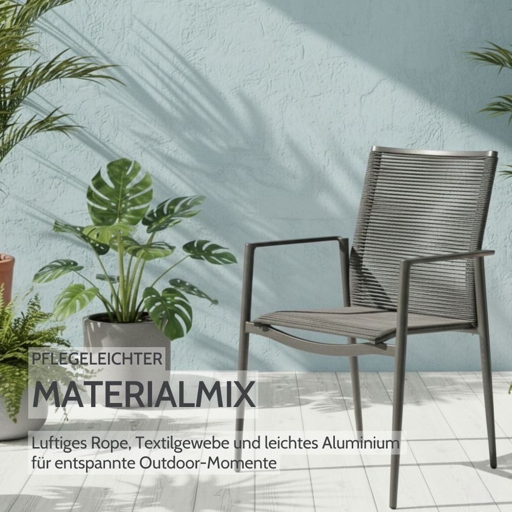 Liadomo Gartenstuhl Mannoli Gartensessel, Stapelstuhl, Outdoor-Stuhl für Terrasse & Balkon (2 St), stapelbar, Rücken Rope, Sitz Textilgewebe, Armlehnen Alu