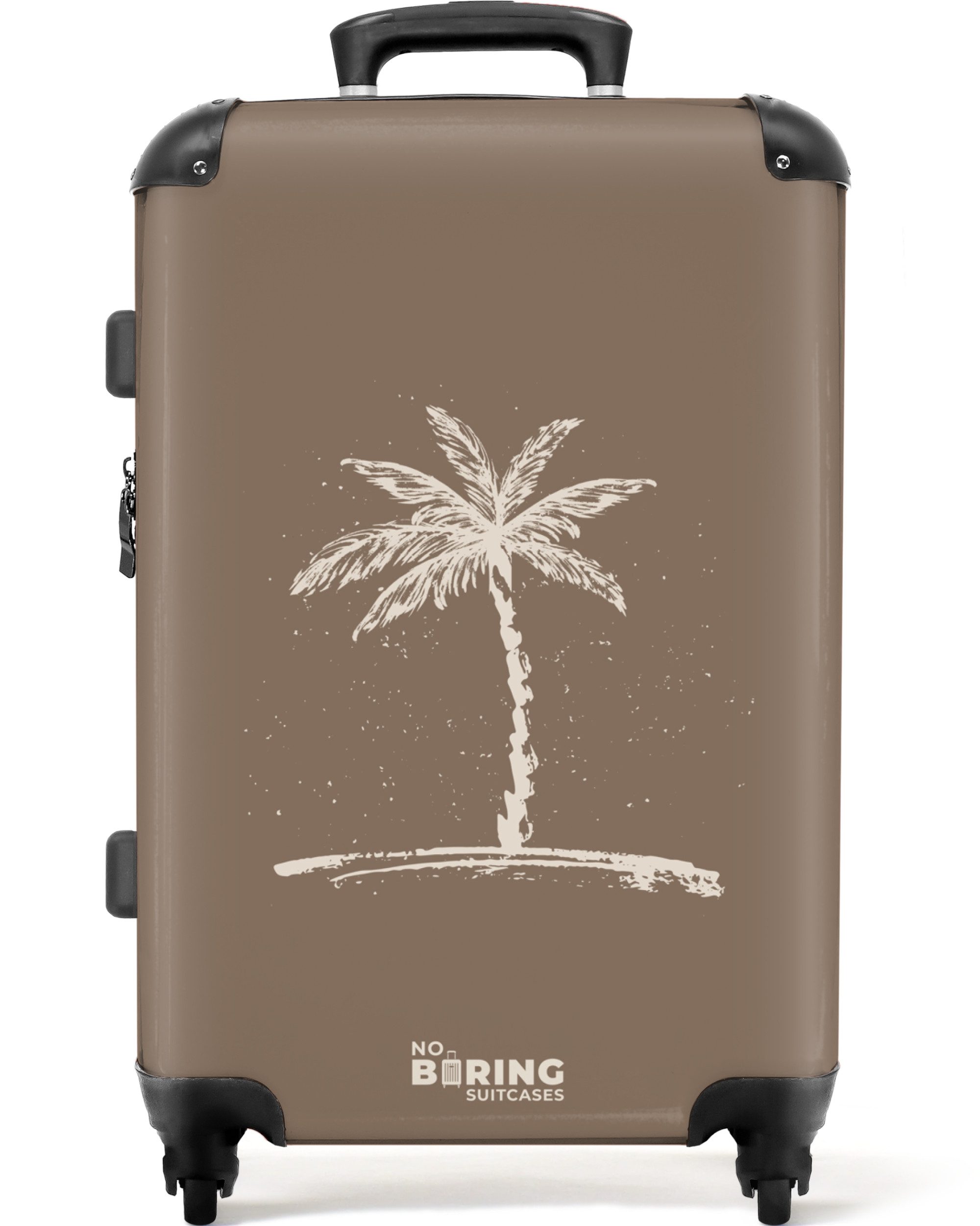 NoBoringSuitcases.com© Hartschalen-Trolley Braun mit beiger Palme günstig online kaufen