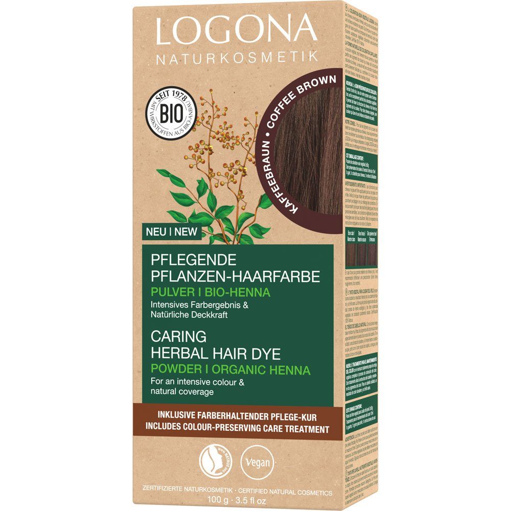 LOGONA Haarfarbe Pflegende Pflanzen- Pulver Kaffeebraun, Braun, 100 g