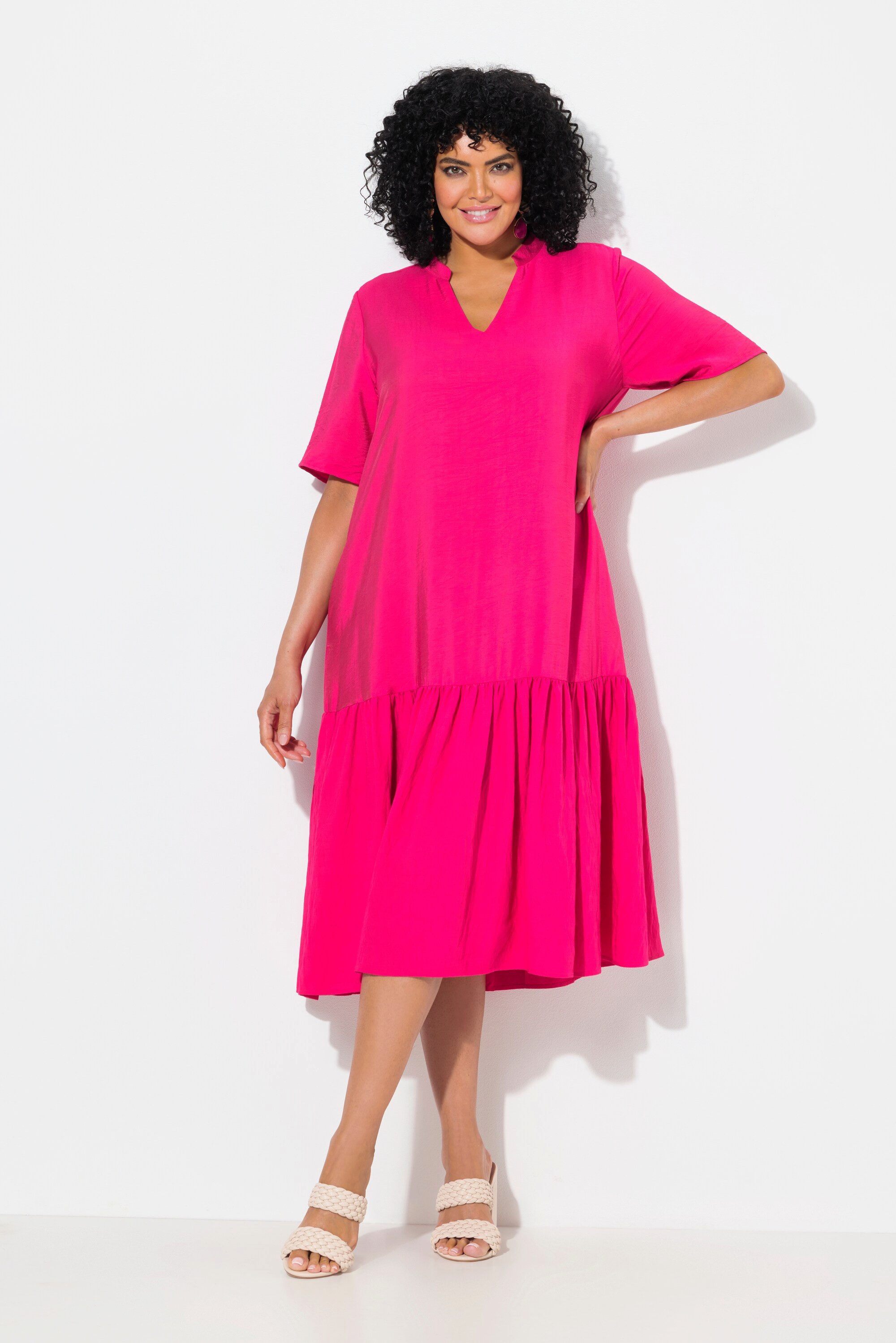 Ulla Popken Midikleid Midikleid Volantsaum A-Linie günstig online kaufen