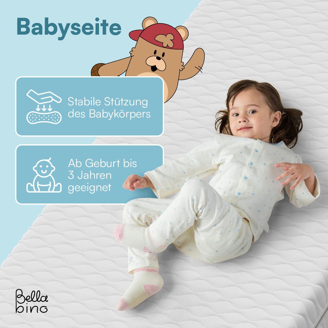 Kindermatratze Twist, Kaltschaummatratze wendbar, Härtegrad H1/H2, Bellabino, 15 cm hoch, (90x190 cm), Baby- und Kindermatratze 7-Zonen, abnehmbarer Bezug