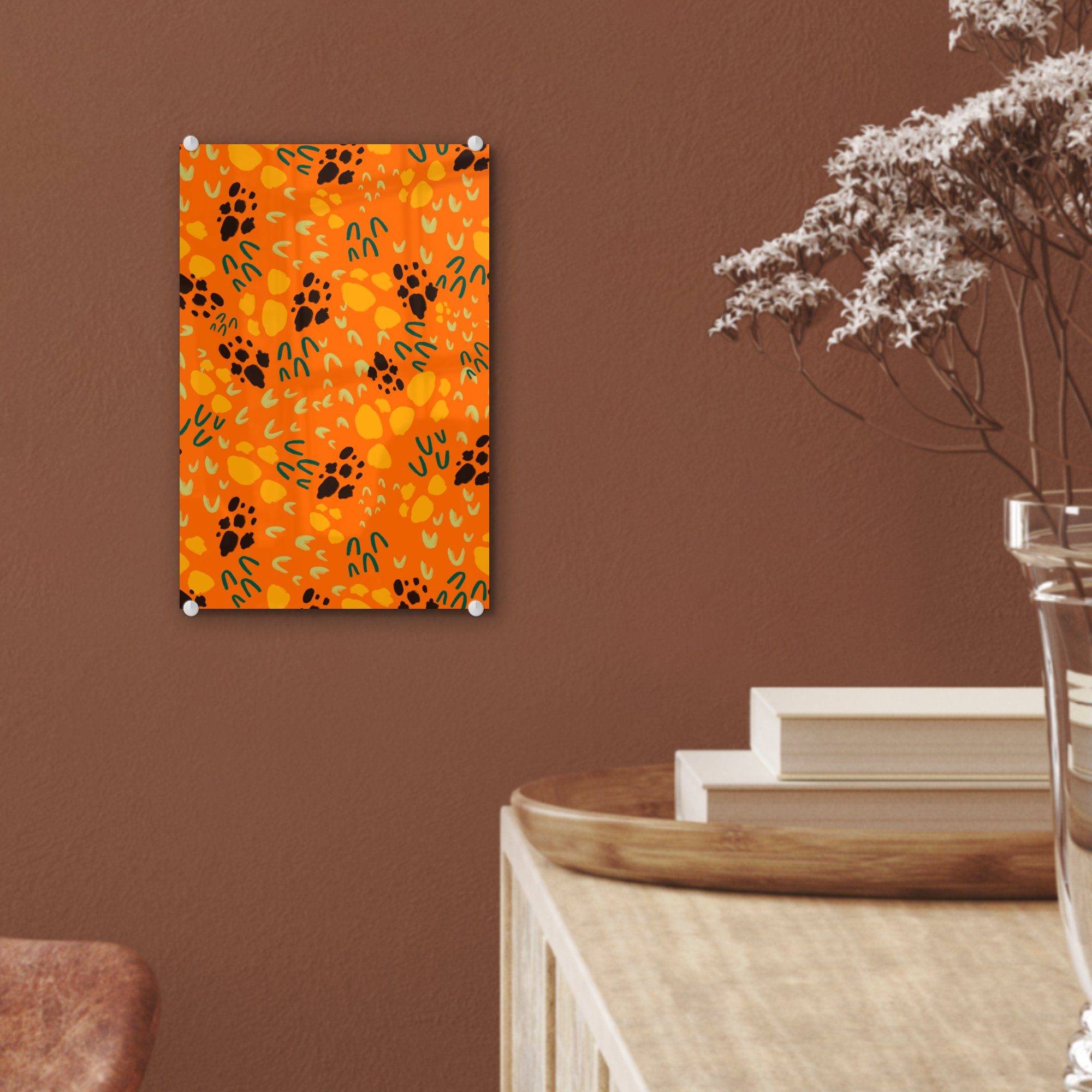 Sporen St), auf Orange auf Wandbild - (1 Glasbilder - Muster, - Wanddekoration Glas Acrylglasbild Foto MuchoWow Bilder - - Glas