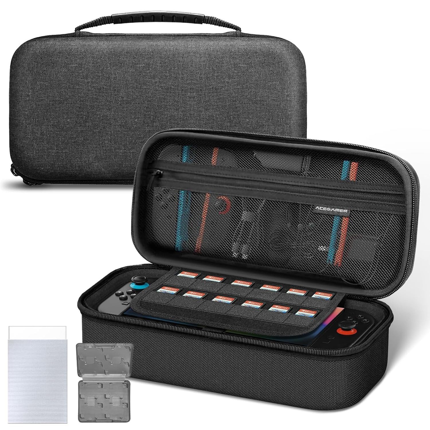 acegamer Nintendo-Schutzhülle Switch 2 Tragetasche Organizer mit Displayschutz und Spielkartenhalter Nintendo Switch 2, Stoßschutz, Zubehörfach, Spielkartenhalter, Displayschutzfolie